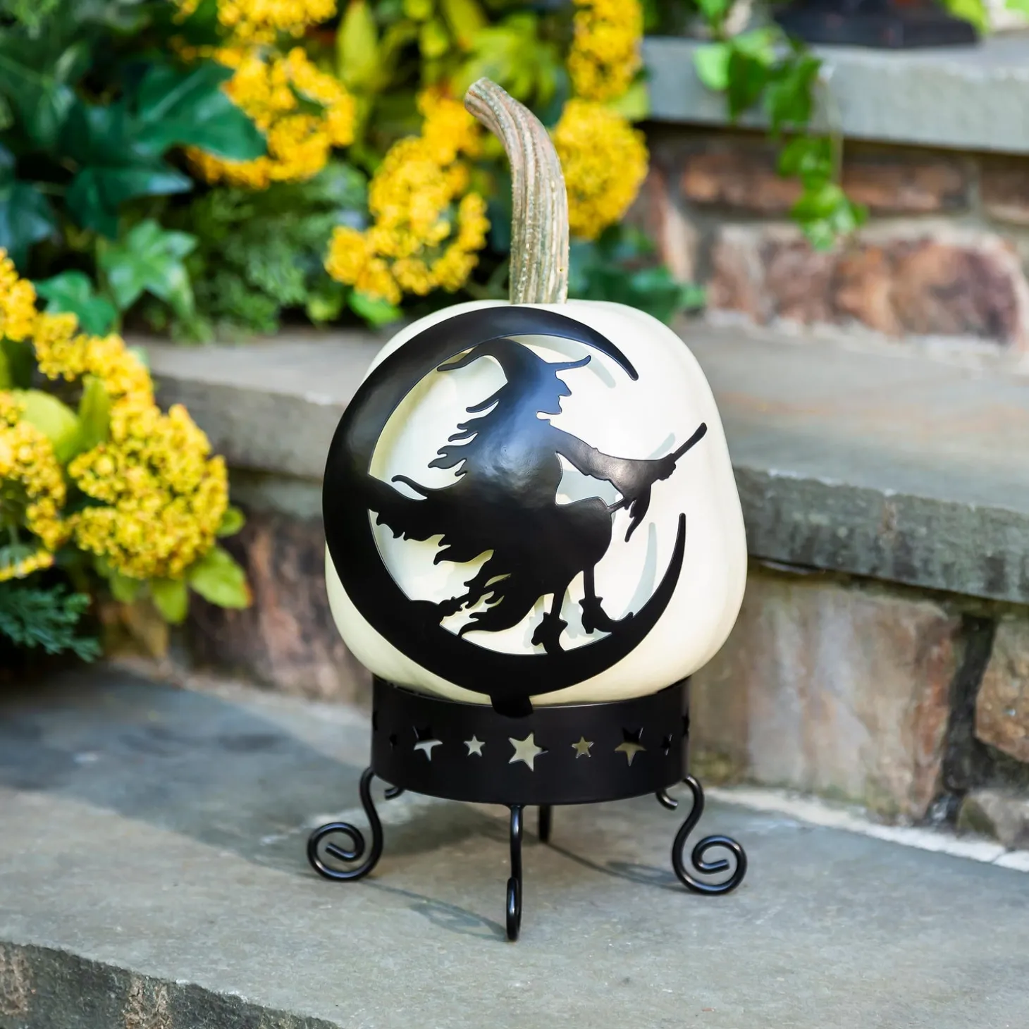 Decorative Accents>Plow & Hearth Metal Moon & Witch Pumpkin Holder