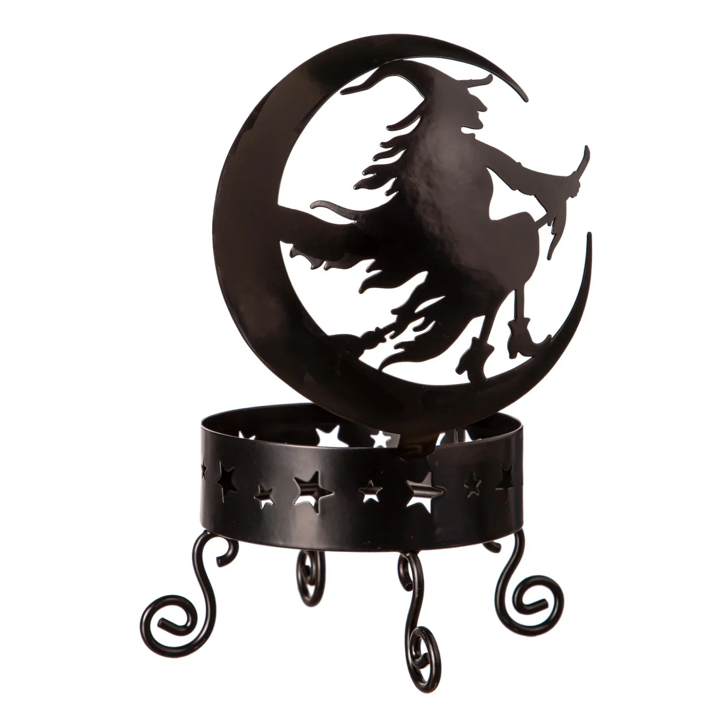 Decorative Accents>Plow & Hearth Metal Moon & Witch Pumpkin Holder