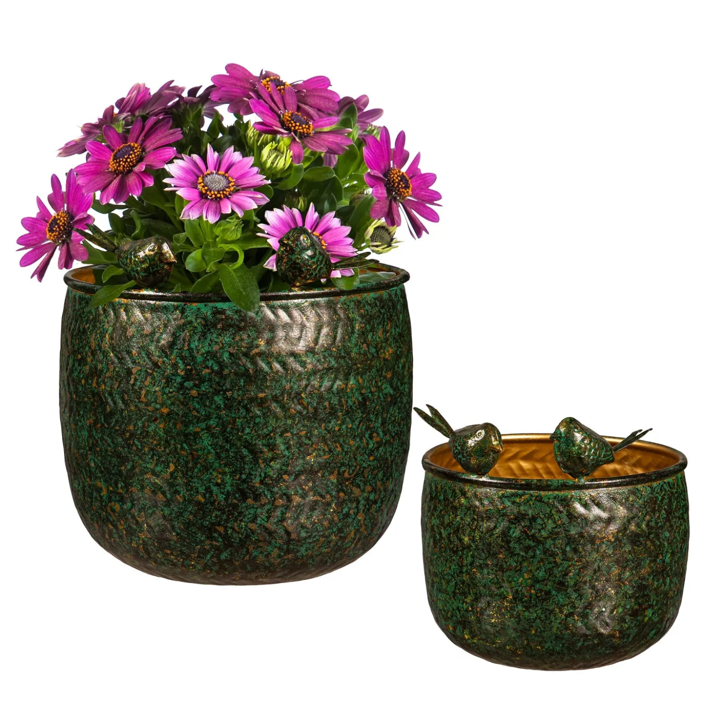 Planters & Plant Stands>Plow & Hearth Metal Planter, Embossed Birds, Nested Set of 2