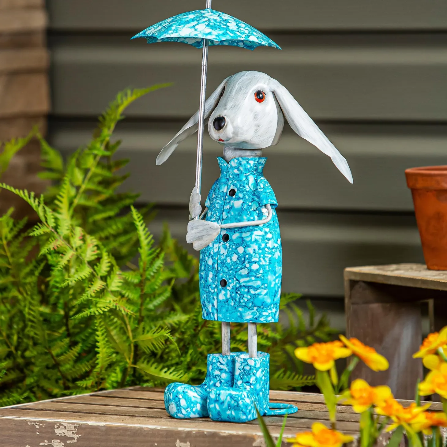 Garden Statues>Plow & Hearth Metal Raincoat Dog With Umbrella Statue, 16"H