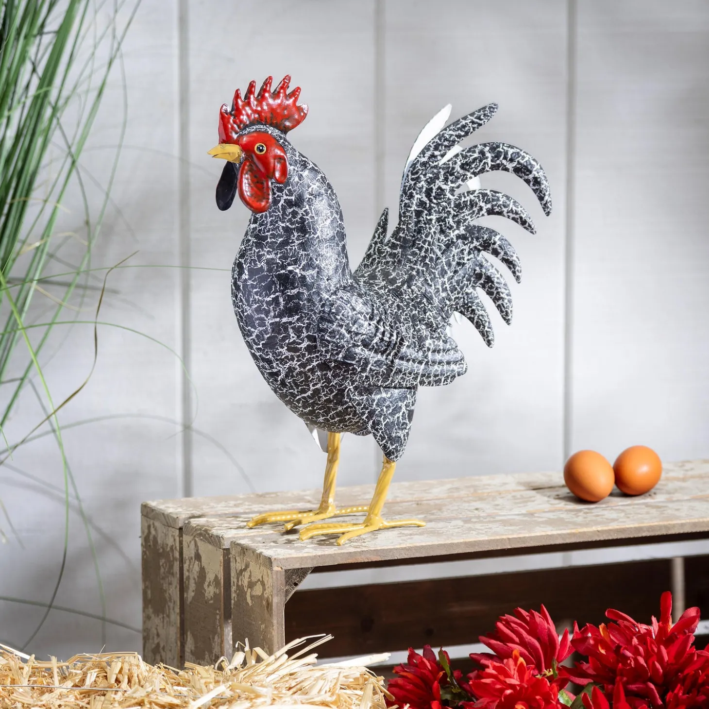 Garden Statues>Plow & Hearth Metal Rooster With Dark Feathers Statue, 14"H