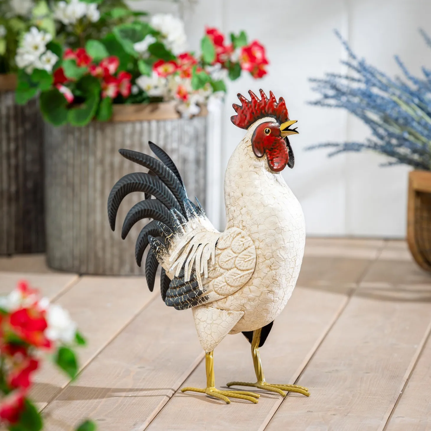 Garden Statues>Plow & Hearth Metal Rooster With Light Feathers Statue, 14"H