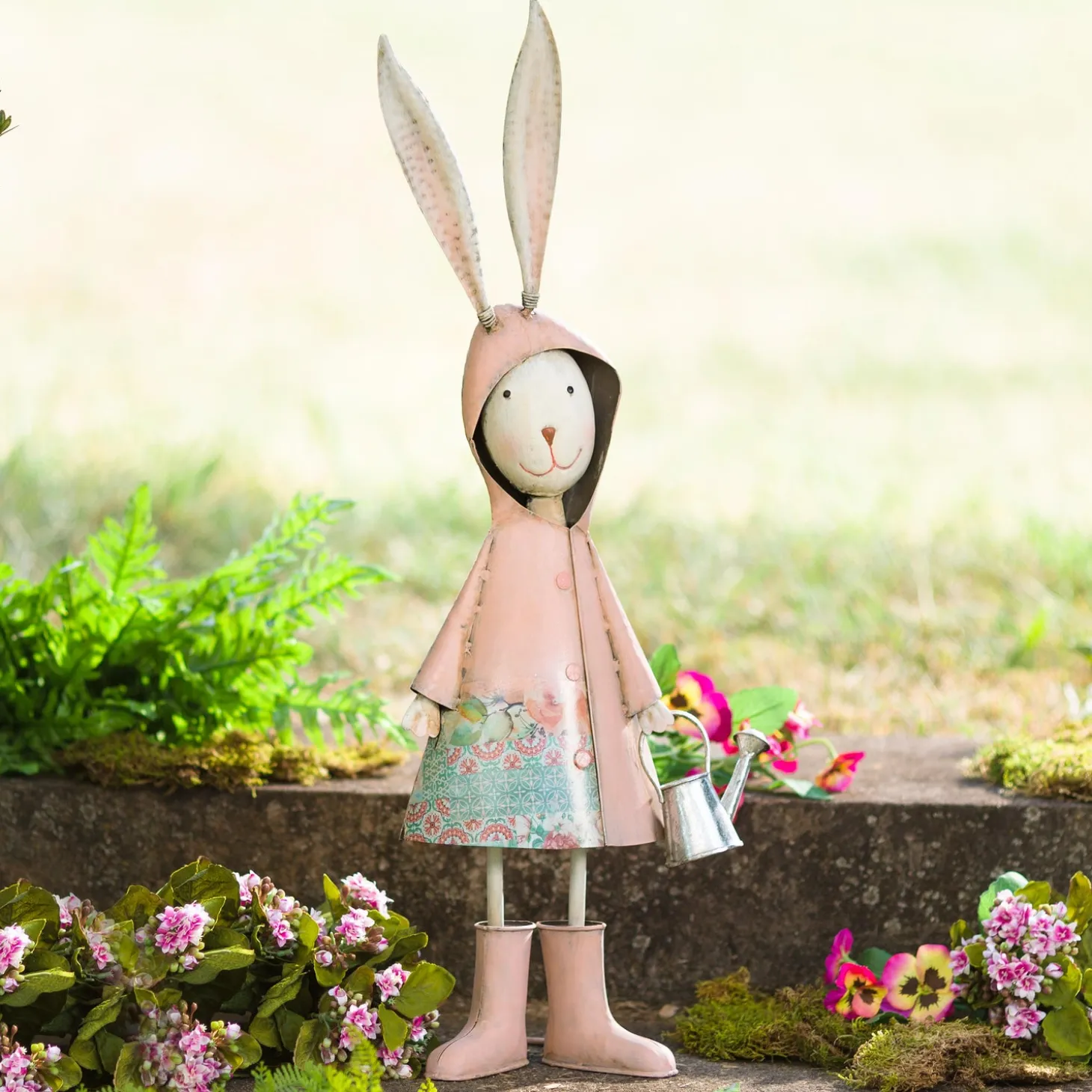 Garden Statues>Plow & Hearth Metal Storybook Rabbit Garden Statue Pink