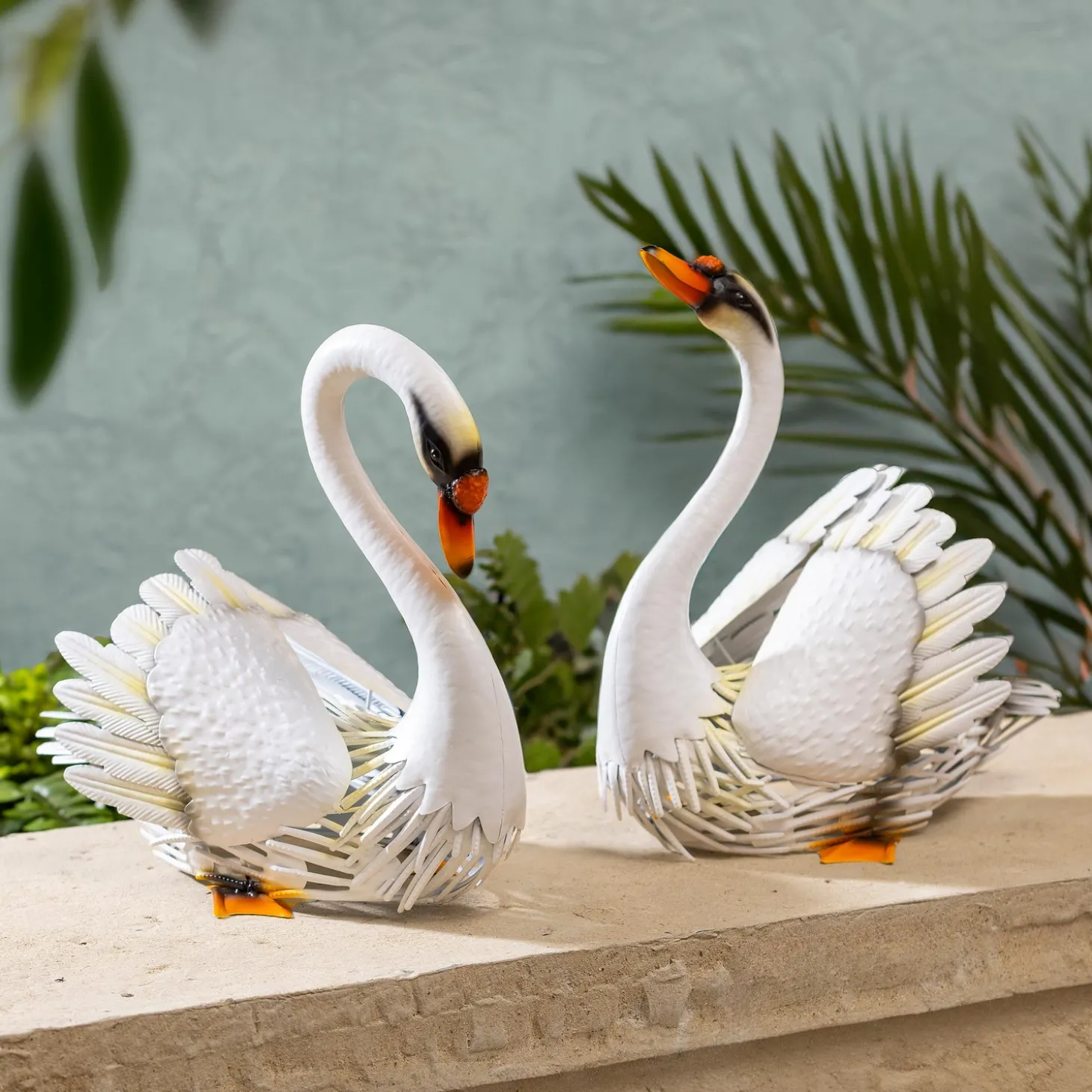 Garden Statues>Plow & Hearth Metal Swan Pair Statues, Set of 2, 14"H