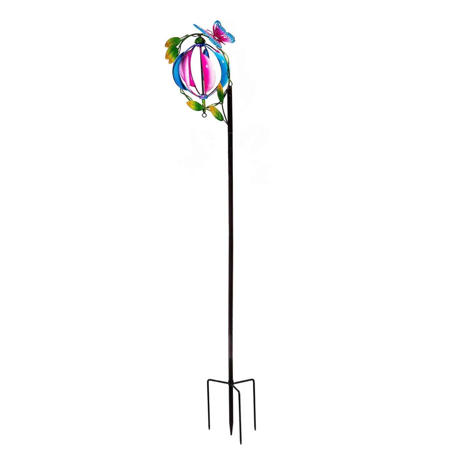 Wind Spinners>Plow & Hearth Metal Wind Spinner, Blue & Pink Orb With Butterfly, 48"H