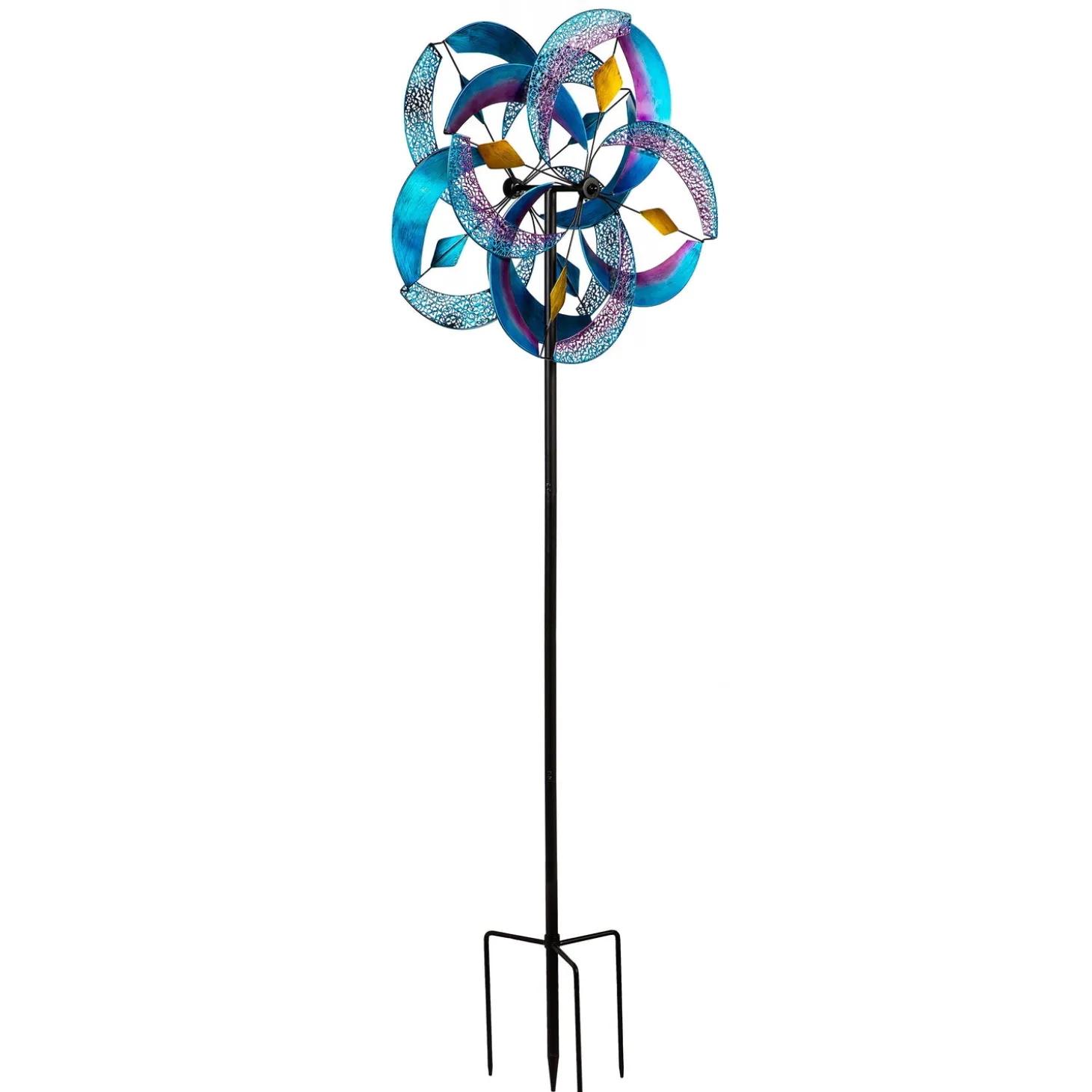 Wind Spinners>Plow & Hearth Metal Wind Spinner, Blue Patterned, 75"H