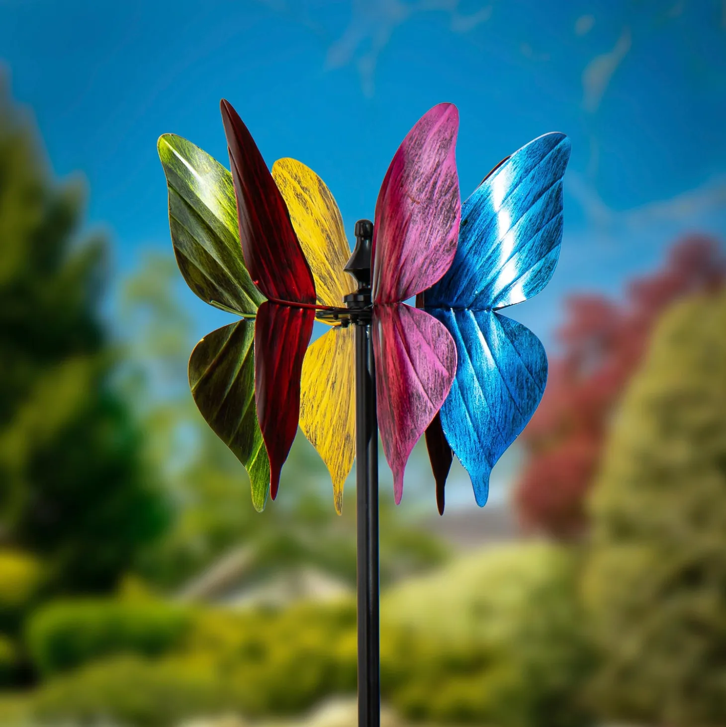 Wind Spinners>Plow & Hearth Metal Wind Spinner, Colorful Butterfly, 65"H
