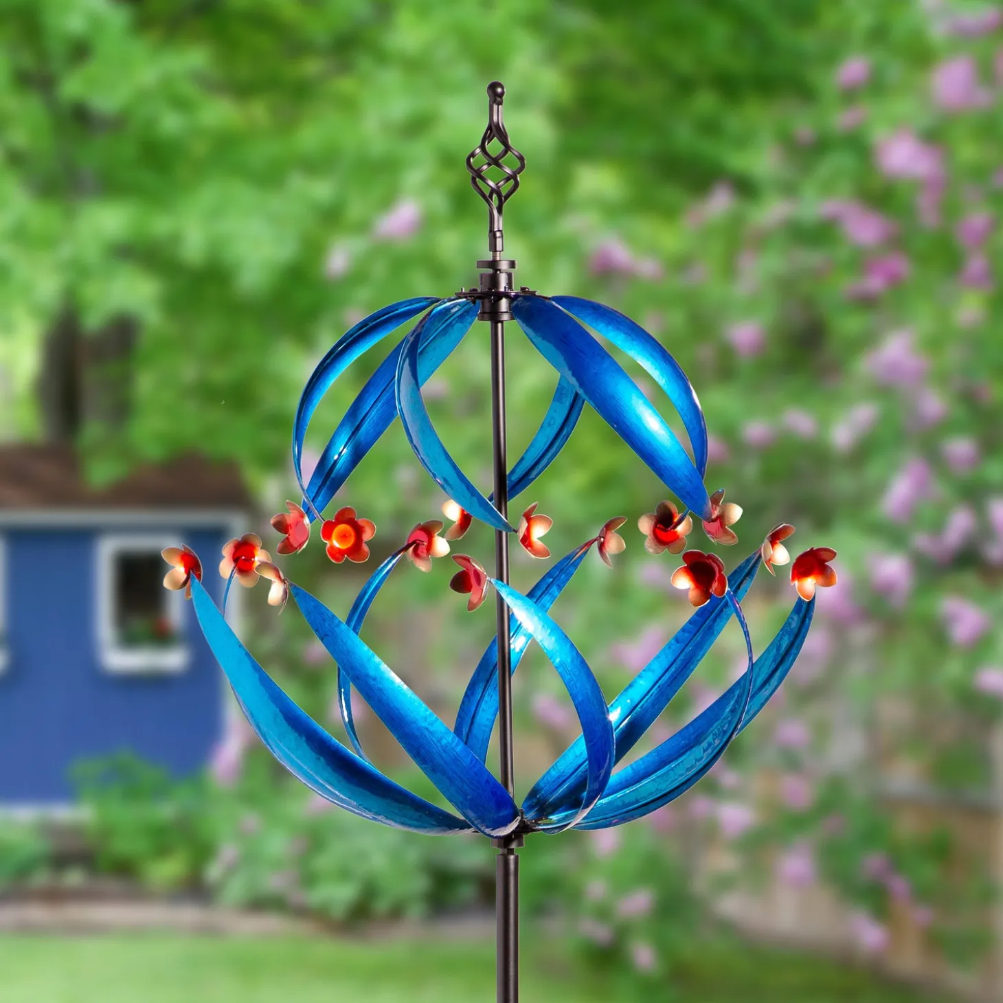 Wind Spinners>Plow & Hearth Metal Wind Spinner, Cool Spiral With Copper Flowers, 85"H