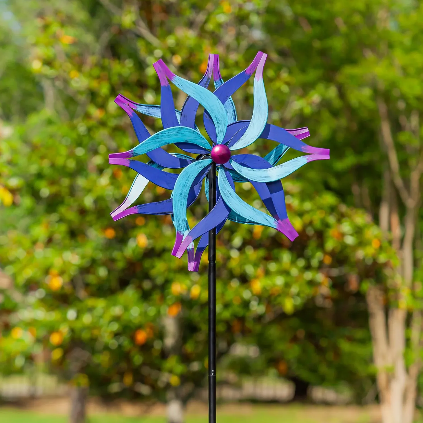 Wind Spinners>Plow & Hearth Metal Wind Spinner, Divided Blue Flower,75"H