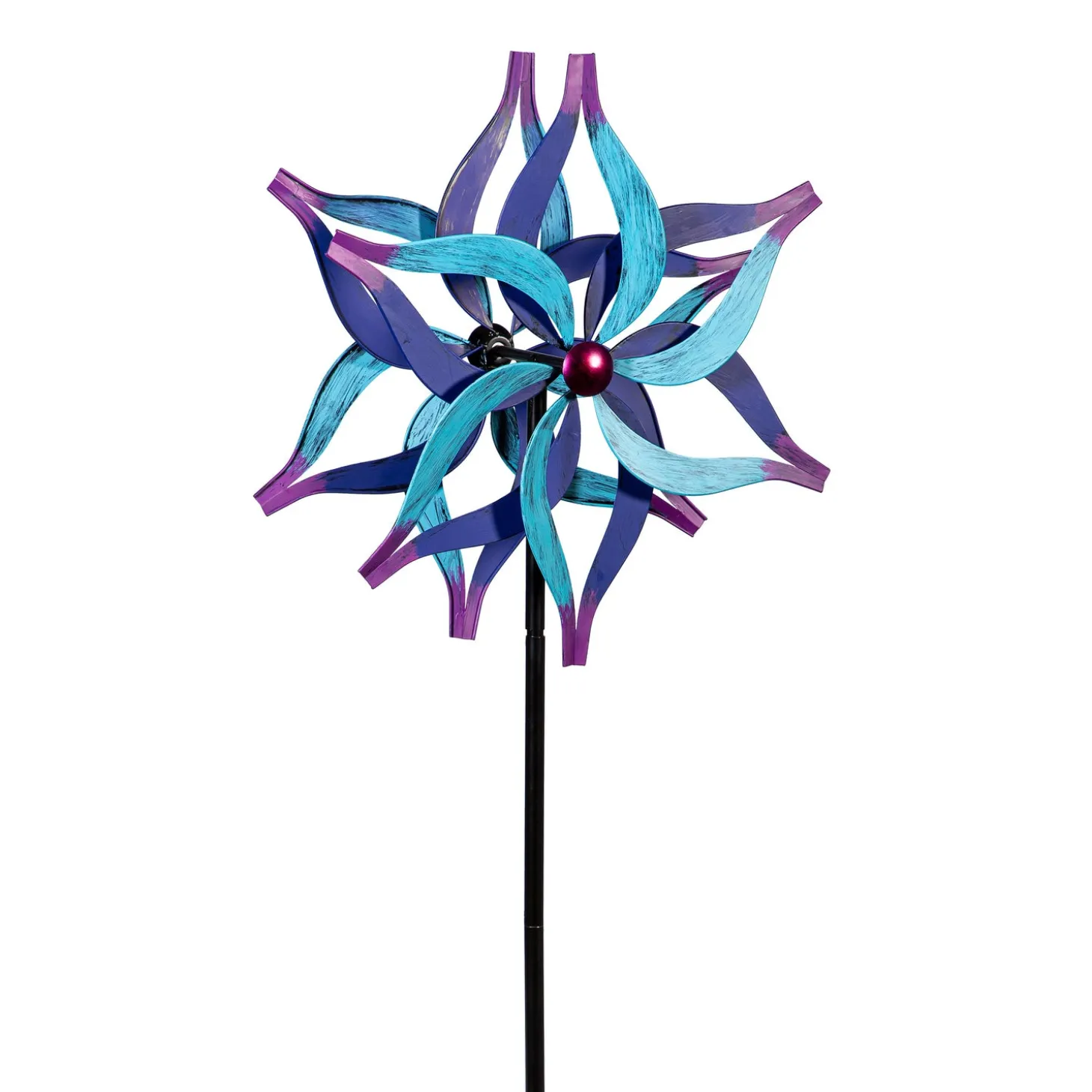 Wind Spinners>Plow & Hearth Metal Wind Spinner, Divided Blue Flower,75"H