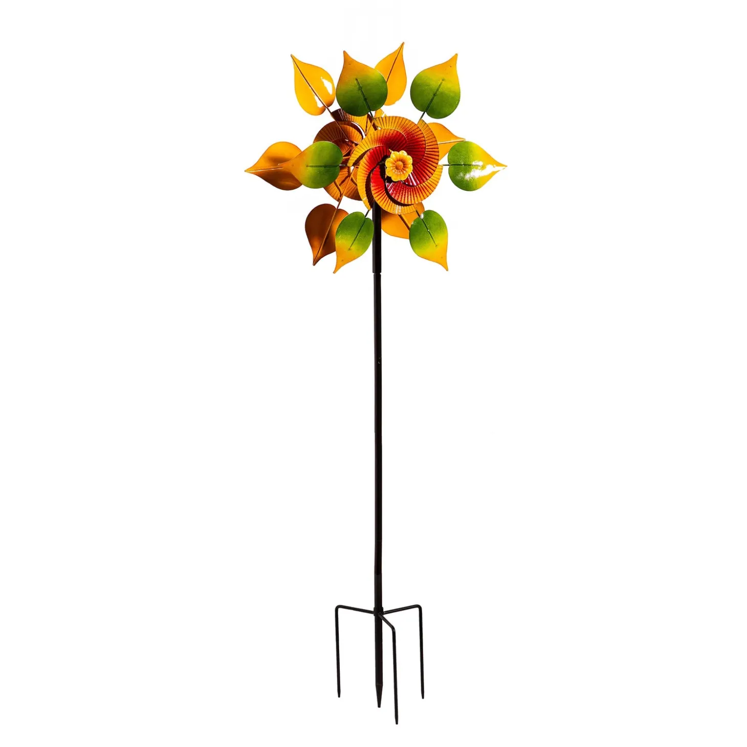 Wind Spinners>Plow & Hearth Metal Wind Spinner, Red & Yellow Flower With Leaves, 70"H
