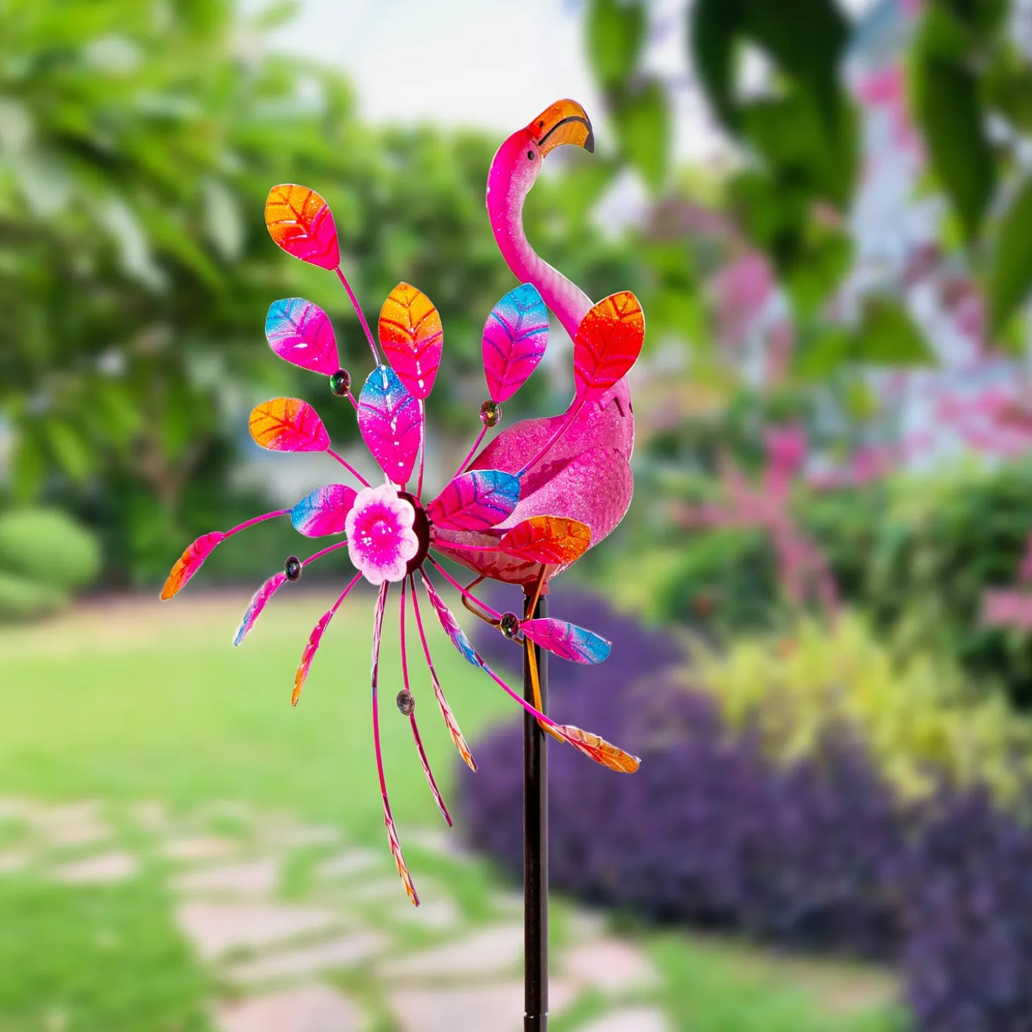 Wind Spinners>Plow & Hearth Metal Wind Spinner, Spinning Flamingo, 63"H