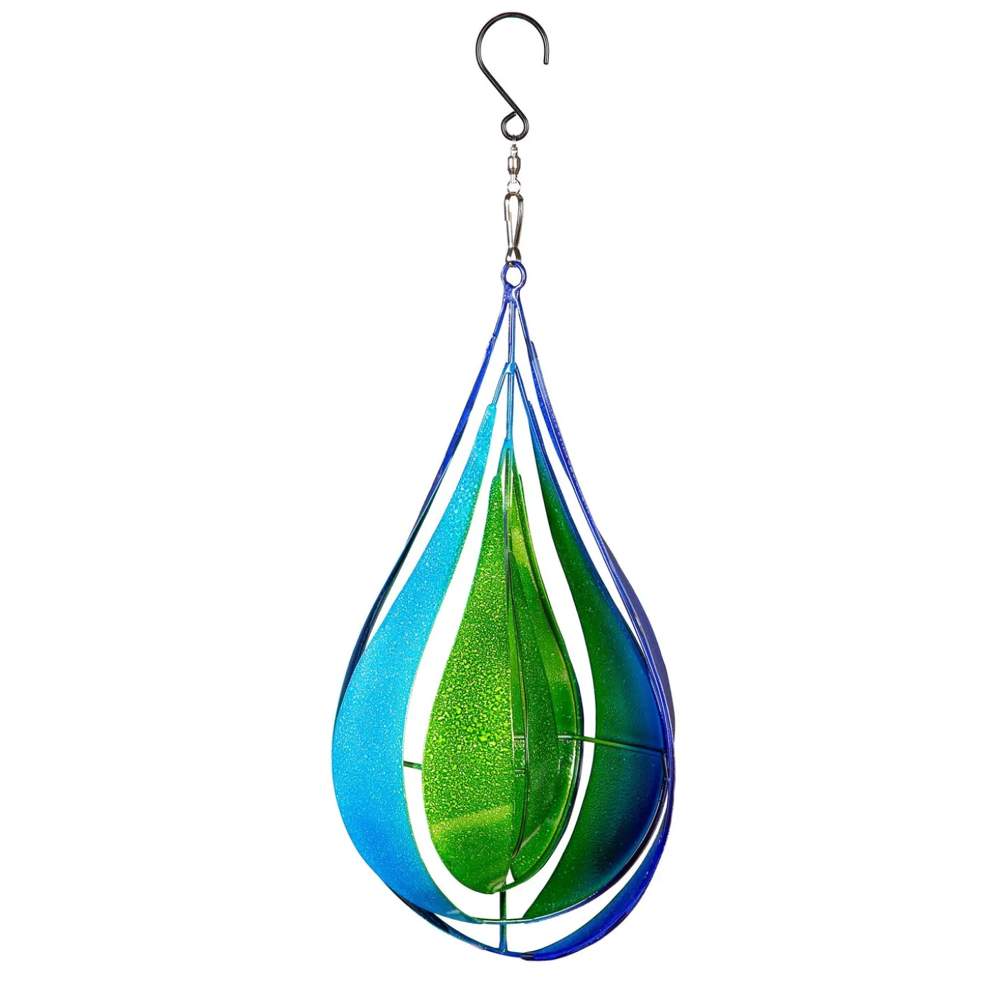 Wind Spinners>Plow & Hearth Metal Wind Twirler, Blue & Green Teardrop, 16"H