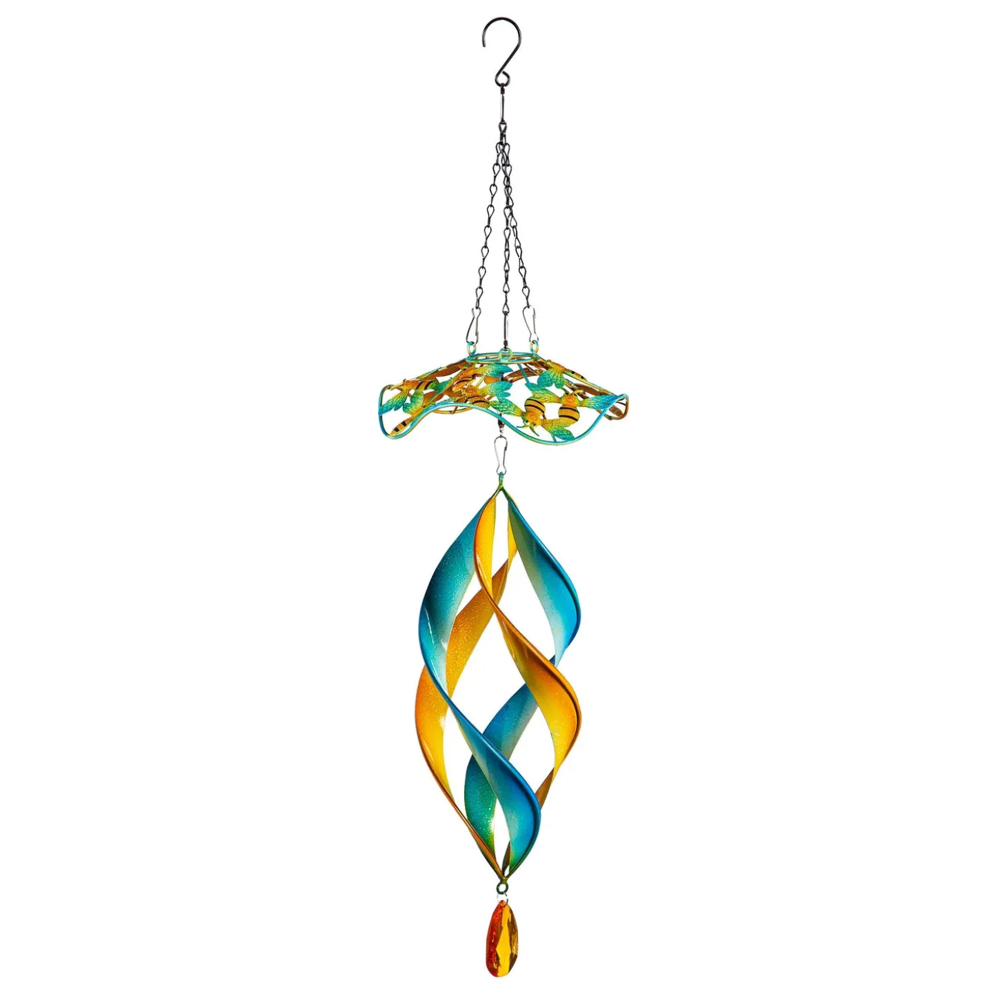 Wind Chimes & Mobiles>Plow & Hearth Metal Wind Twirler, Floral Blue & Yellow, 31"H