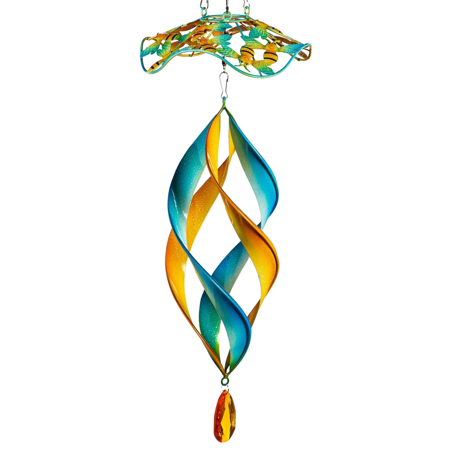 Wind Chimes & Mobiles>Plow & Hearth Metal Wind Twirler, Floral Blue & Yellow, 31"H