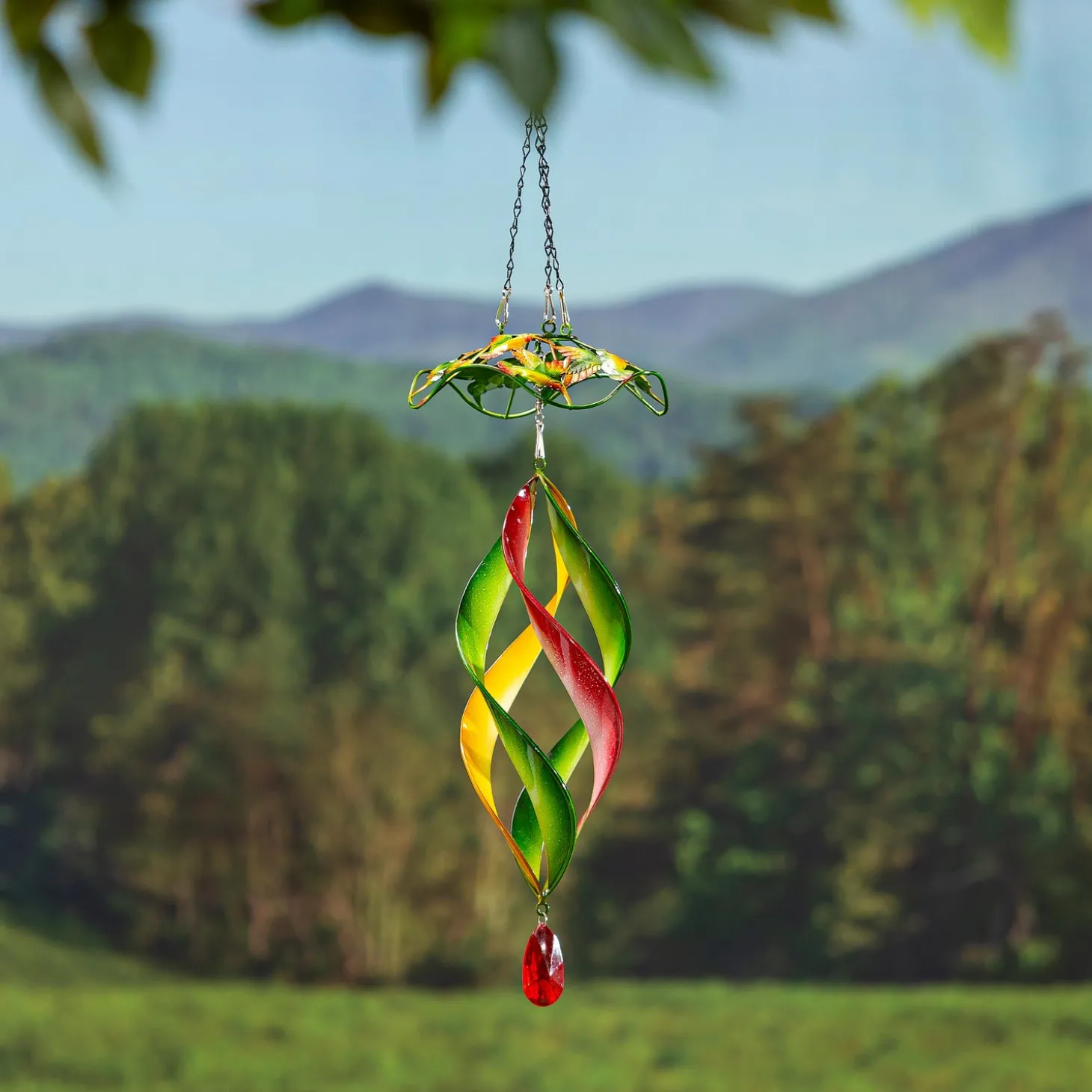 Wind Chimes & Mobiles>Plow & Hearth Metal Wind Twirler, Floral Red & Green, 31"H