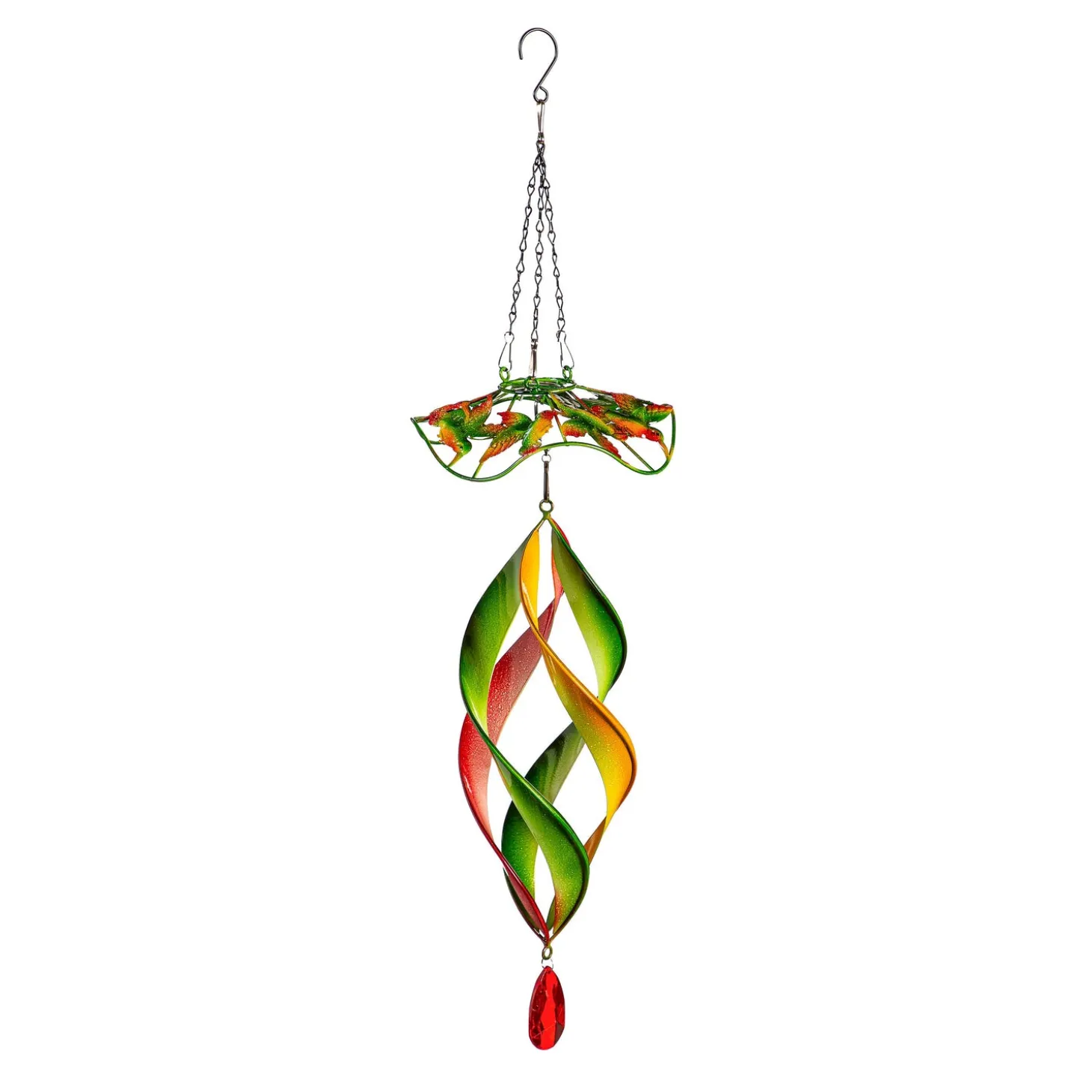 Wind Chimes & Mobiles>Plow & Hearth Metal Wind Twirler, Floral Red & Green, 31"H