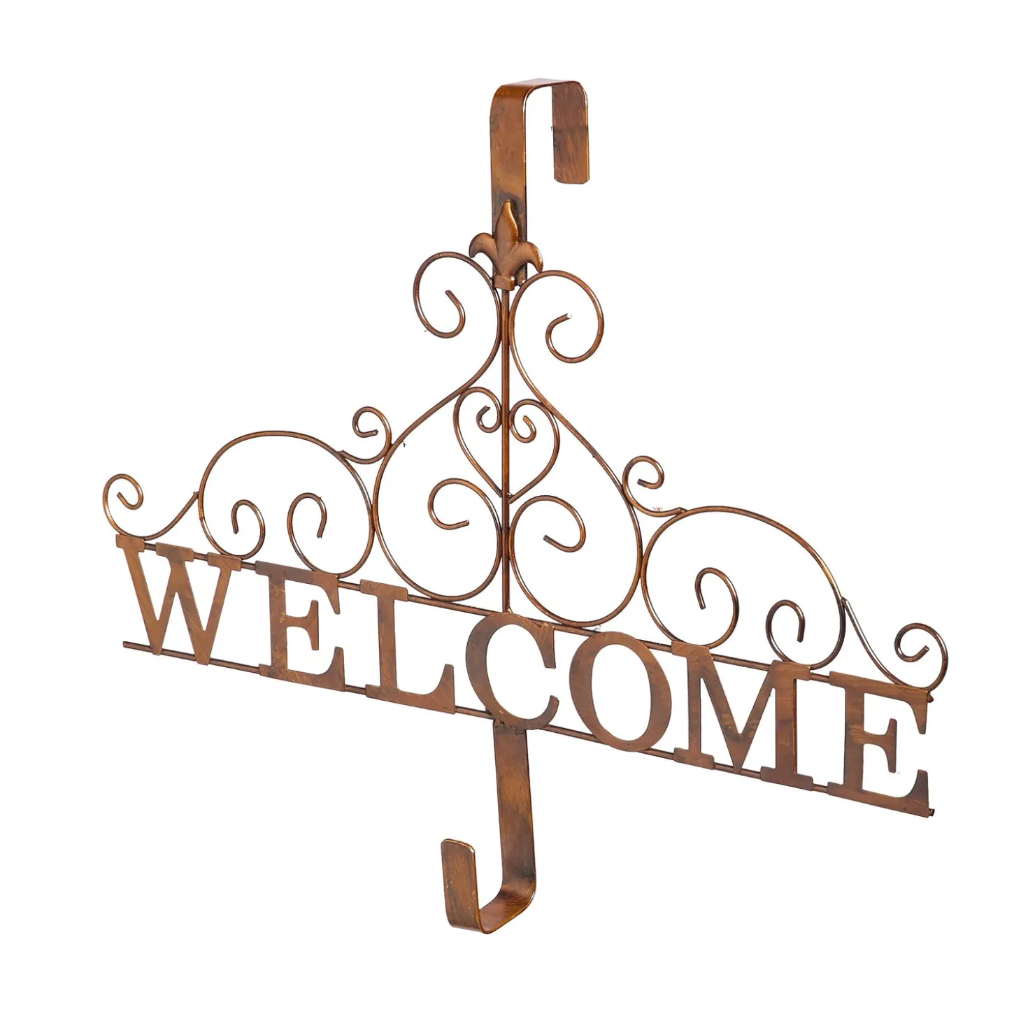 Wreaths>Plow & Hearth Metallic Copper Fleur-de-Lis Welcome Wreath Holder