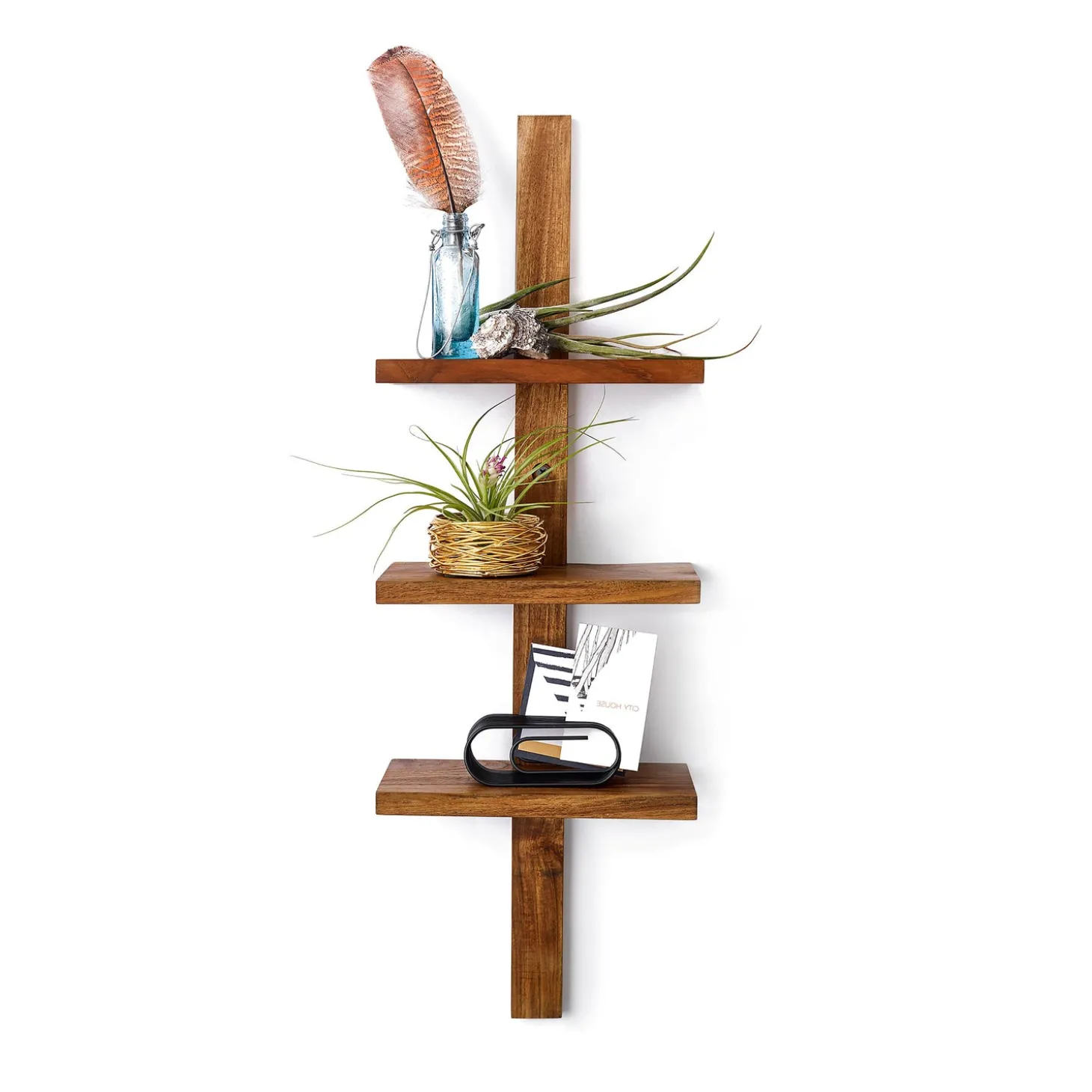 Bookshelves & Wall Shelves>Plow & Hearth Mini Teak Wall Shelf