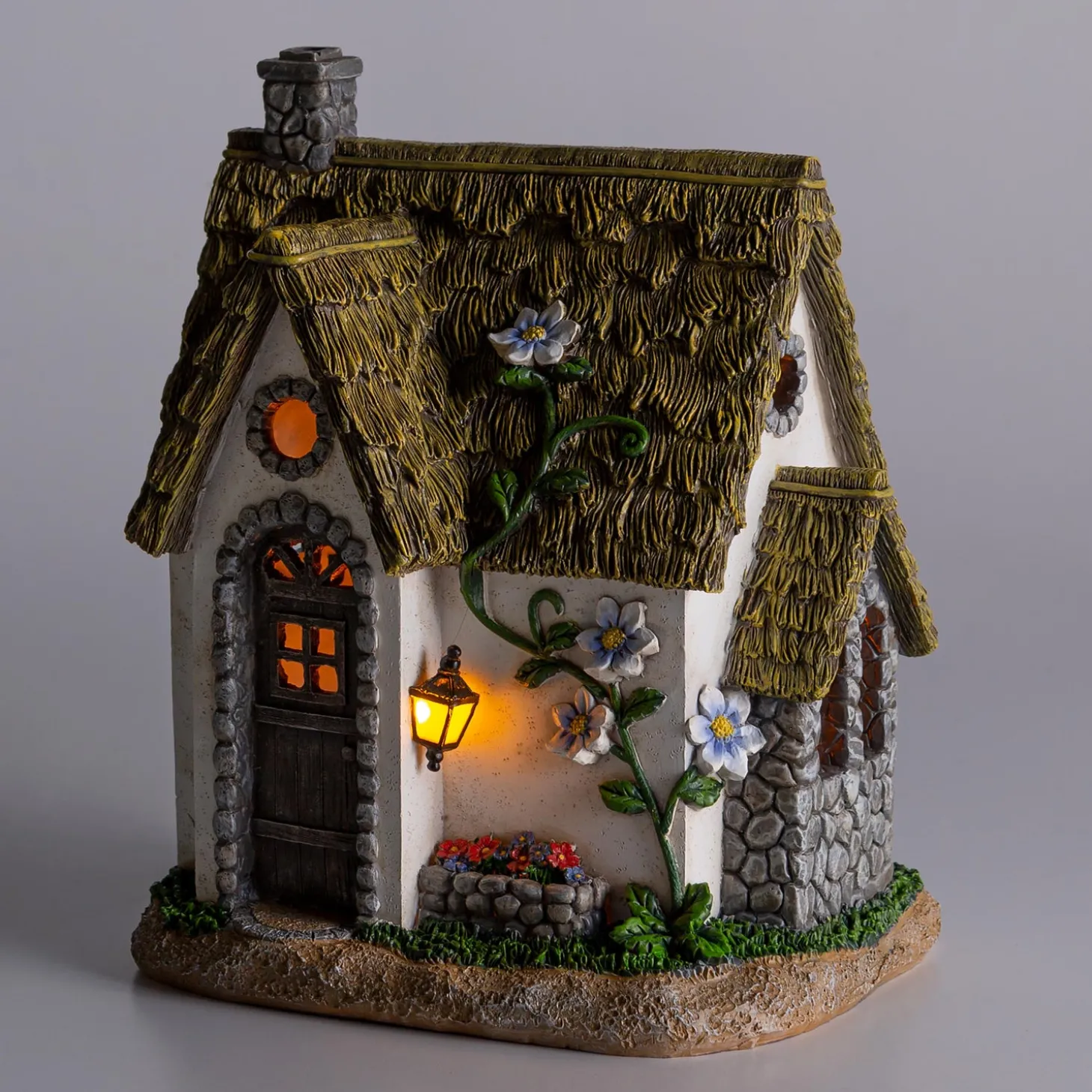 Garden Statues | Solar Accents>Plow & Hearth Miniature Fairy Garden Solar English Stone Cottage