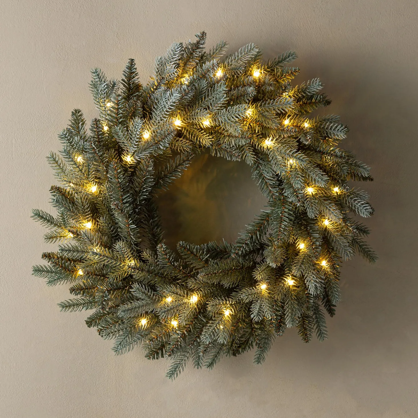 Wreaths>Plow & Hearth Misty Pine Lighted Holiday Wreath