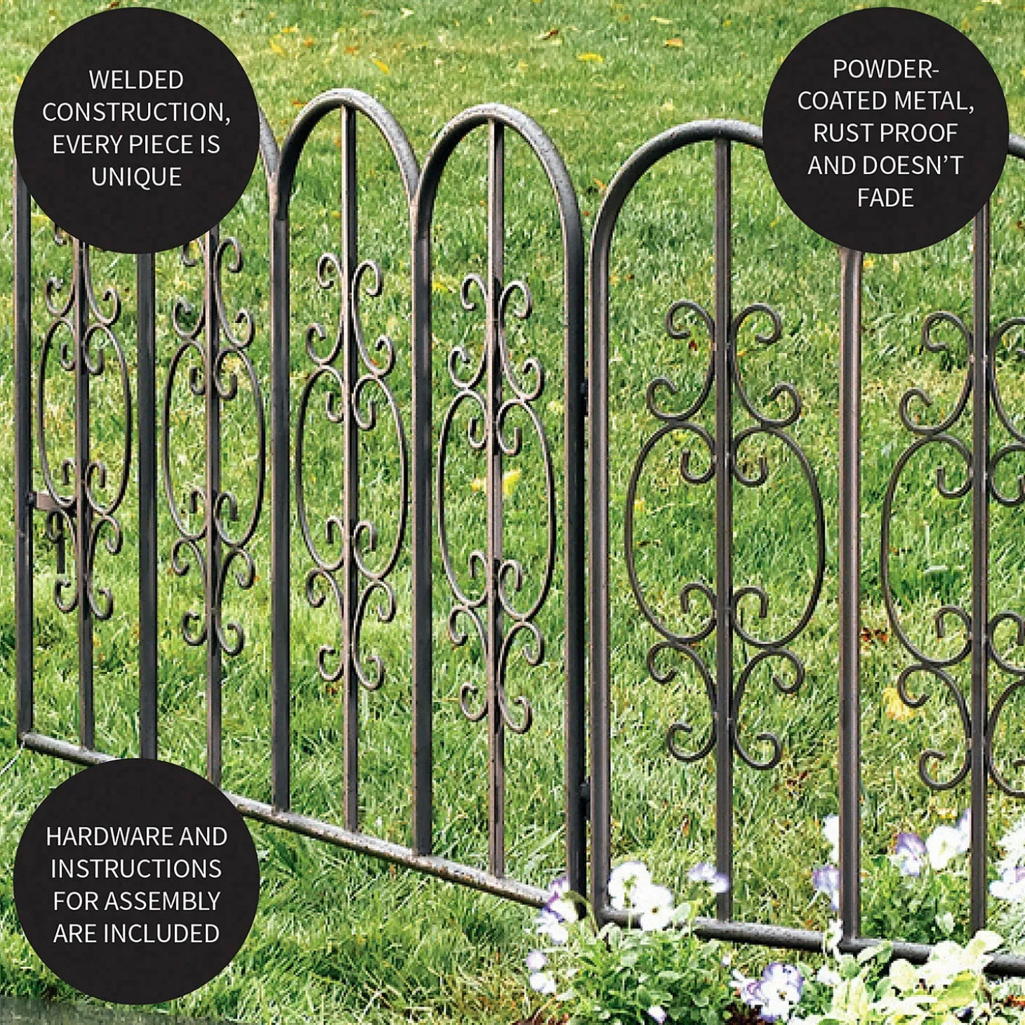 Garden Fencing & Edging>Plow & Hearth Montebello Iron Garden Fencing, Set of 2 Gunmetal