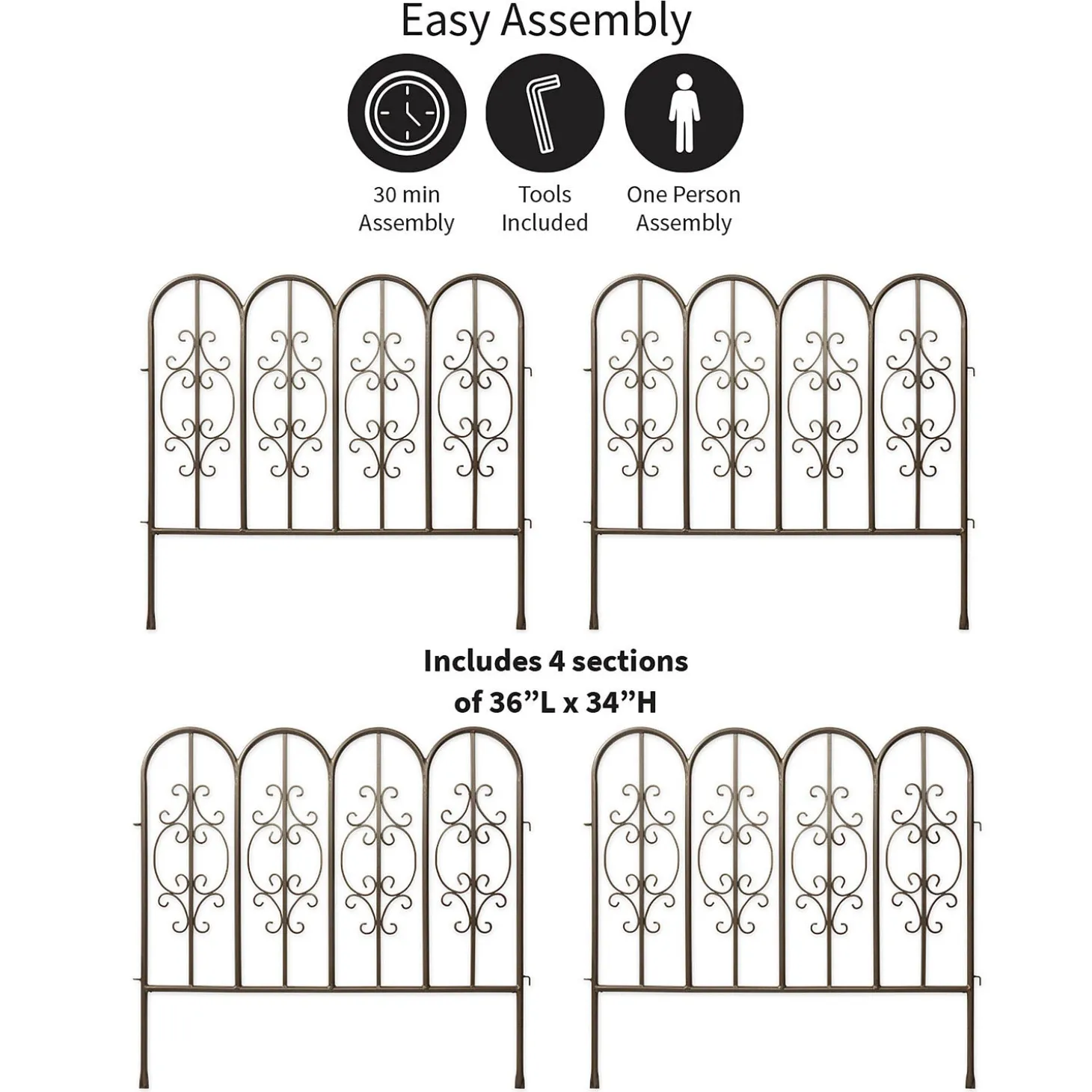 Garden Fencing & Edging>Plow & Hearth Montebello Iron Garden Fencing, Set of 4 Gunmetal