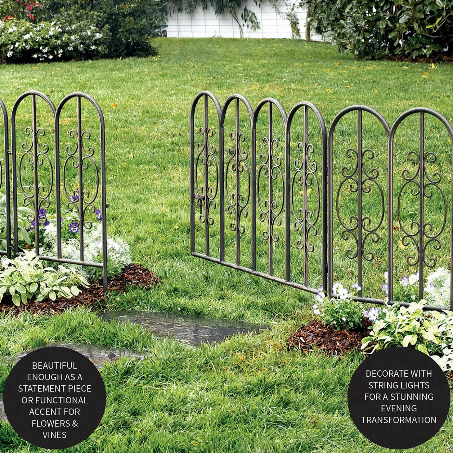 Garden Stakes | Garden Fencing & Edging>Plow & Hearth Montebello Iron Garden Fencing with Gate Gunmetal