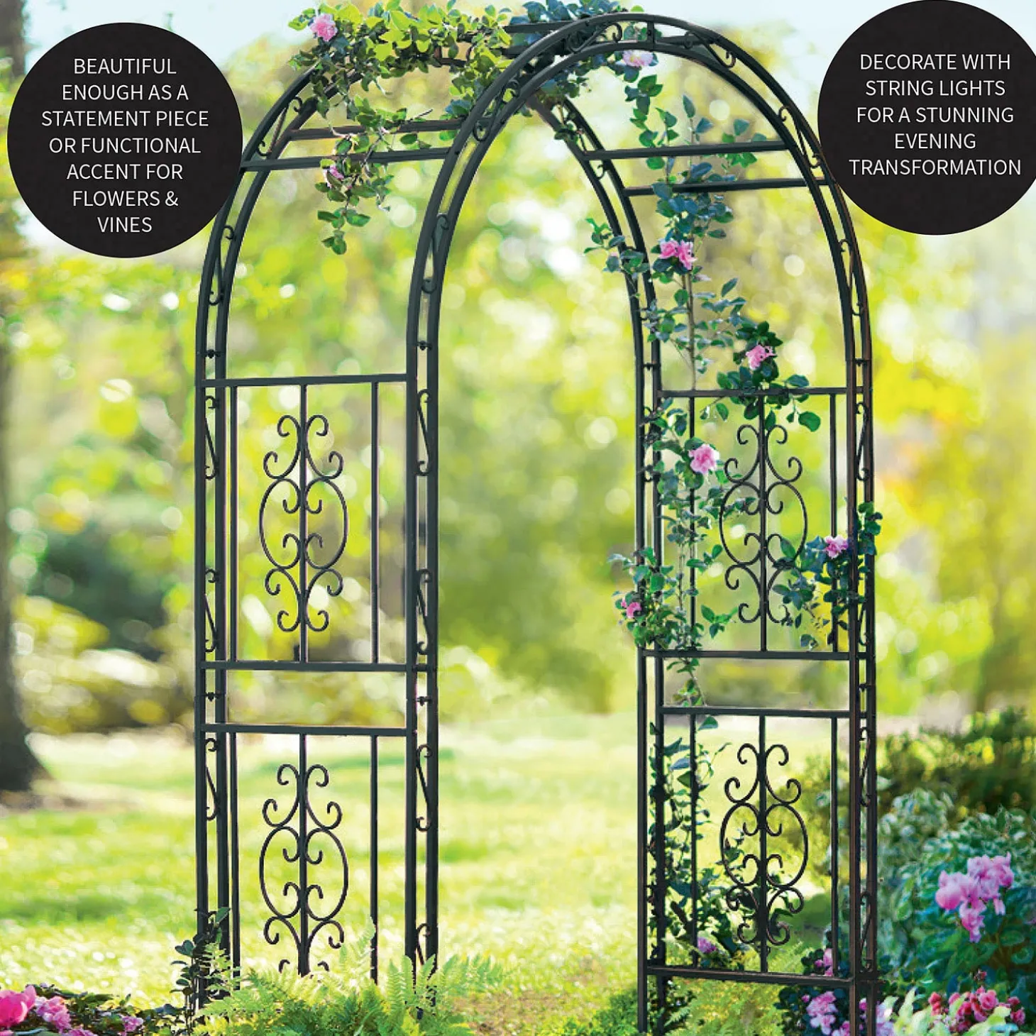 Arbors & Trellises>Plow & Hearth Montebello Scrollwork Metal Garden Arbor