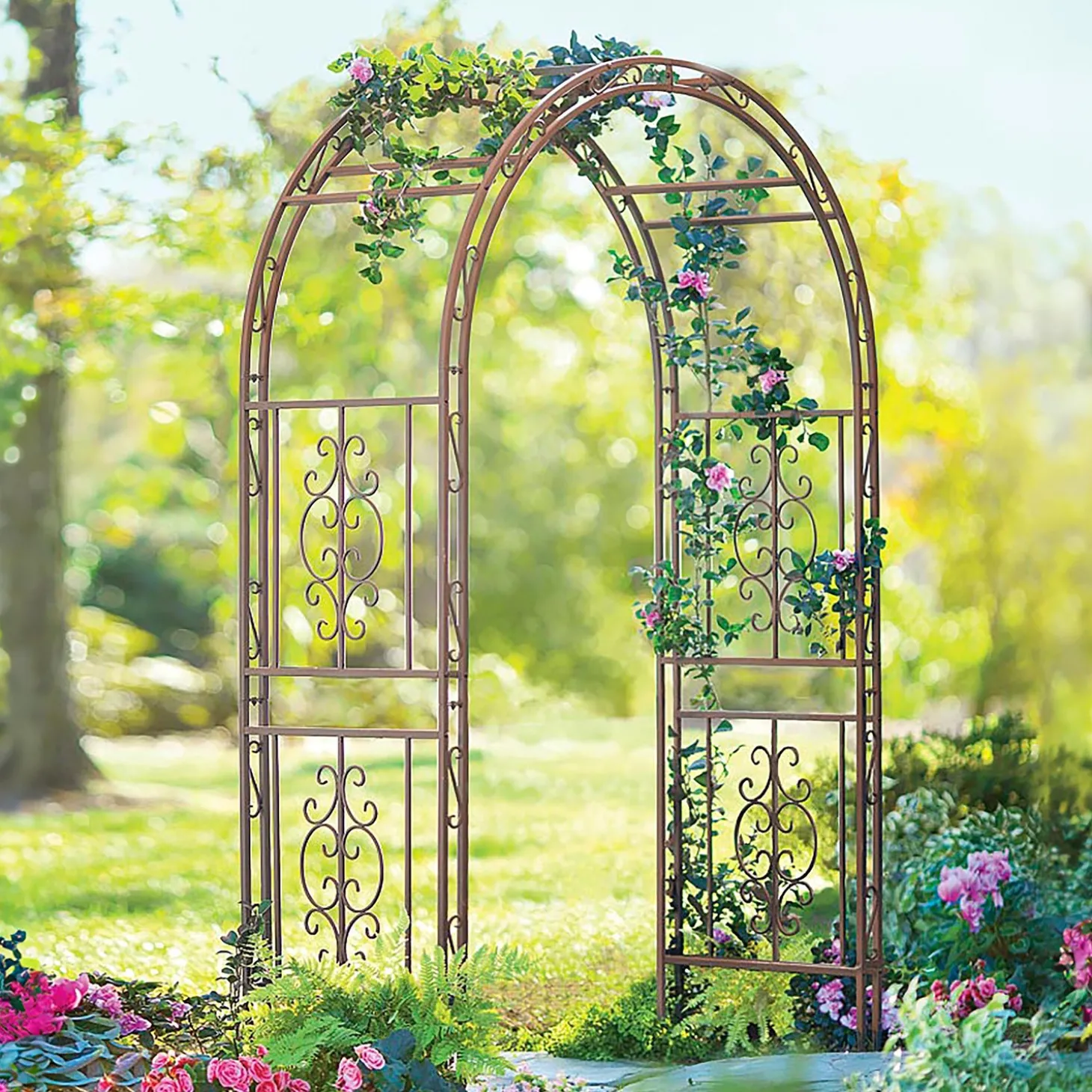 Arbors & Trellises>Plow & Hearth Montebello Scrollwork Metal Garden Arbor