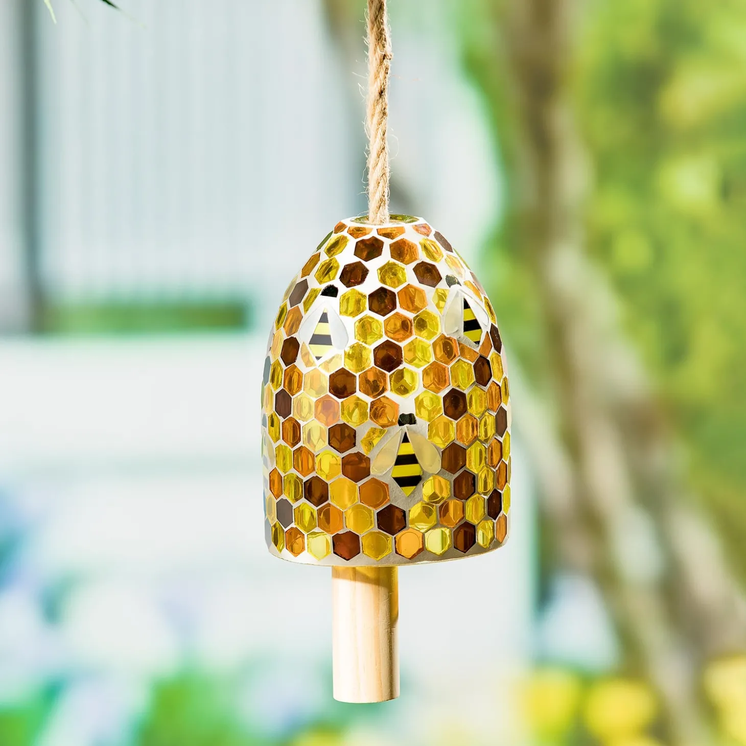 Wind Chimes & Mobiles>Plow & Hearth Mosaic Bell Chime, Bee