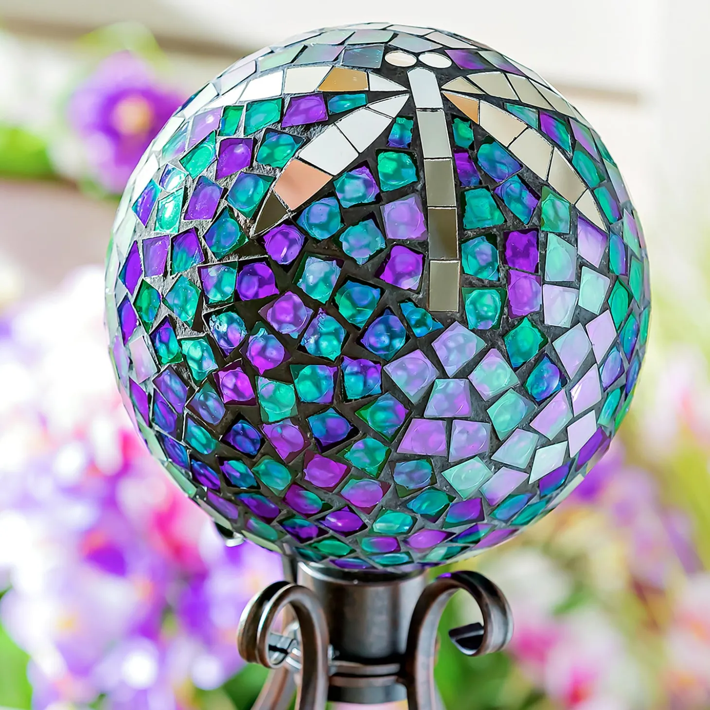 Gazing Balls>Plow & Hearth Mosaic Dragonfly Glass Gazing Ball