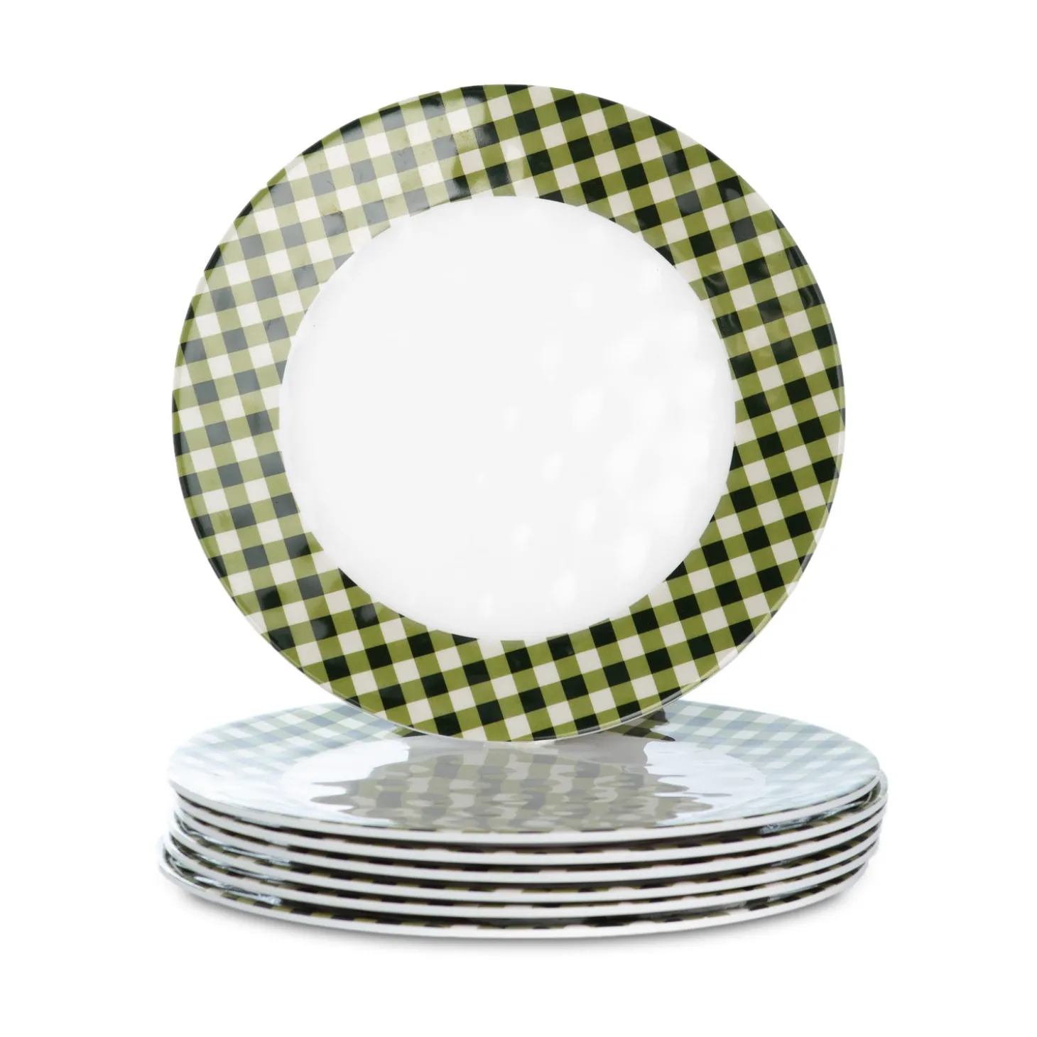 Plates & Platters>Plow & Hearth Moss Gingham Melamine Dinner Plates, Set of 6