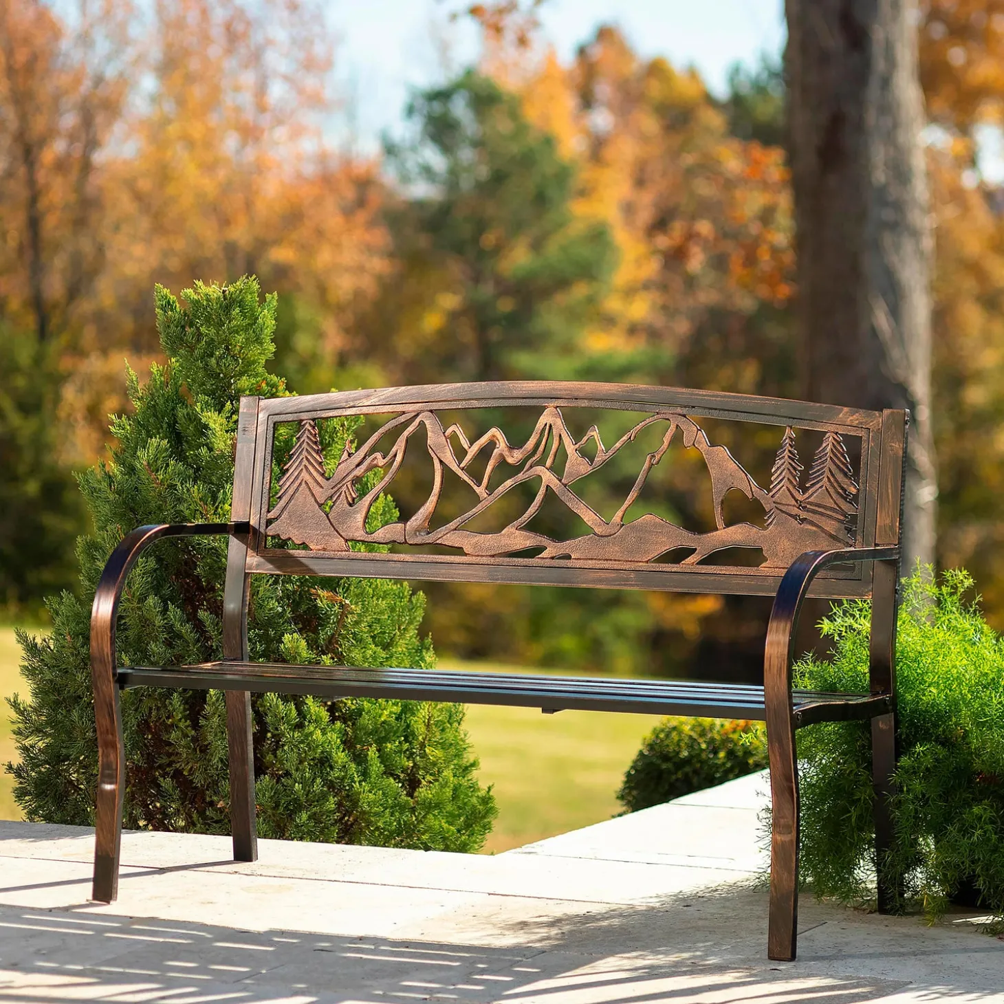 Outdoor Benches>Plow & Hearth Mountain View Metal Garden Bench