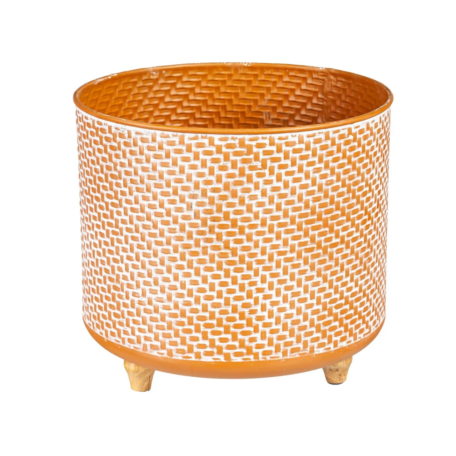 Planters & Plant Stands>Plow & Hearth Multi-Color Metal Planters with Wooden Legs, Nested Set of 3