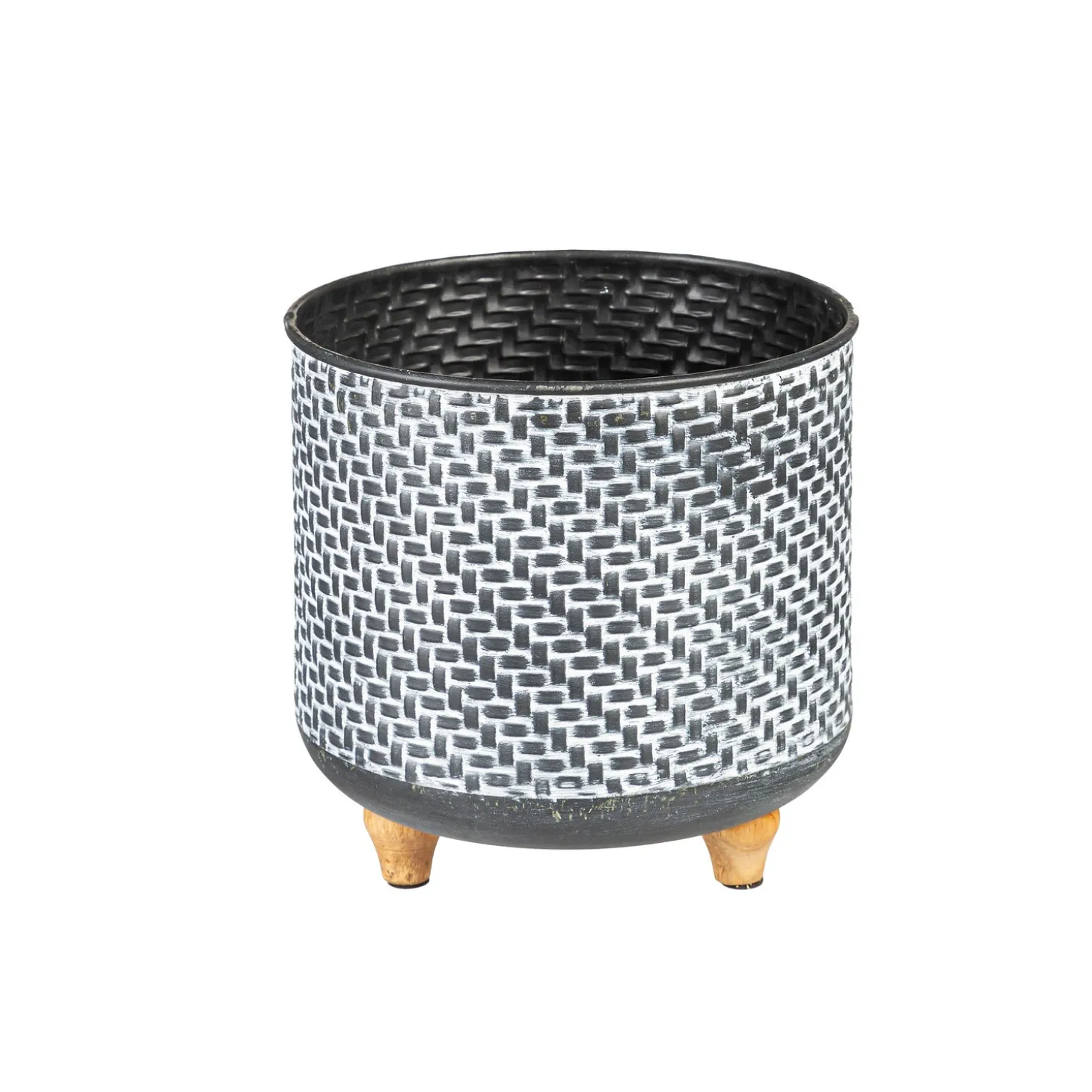 Planters & Plant Stands>Plow & Hearth Multi-Color Metal Planters with Wooden Legs, Nested Set of 3