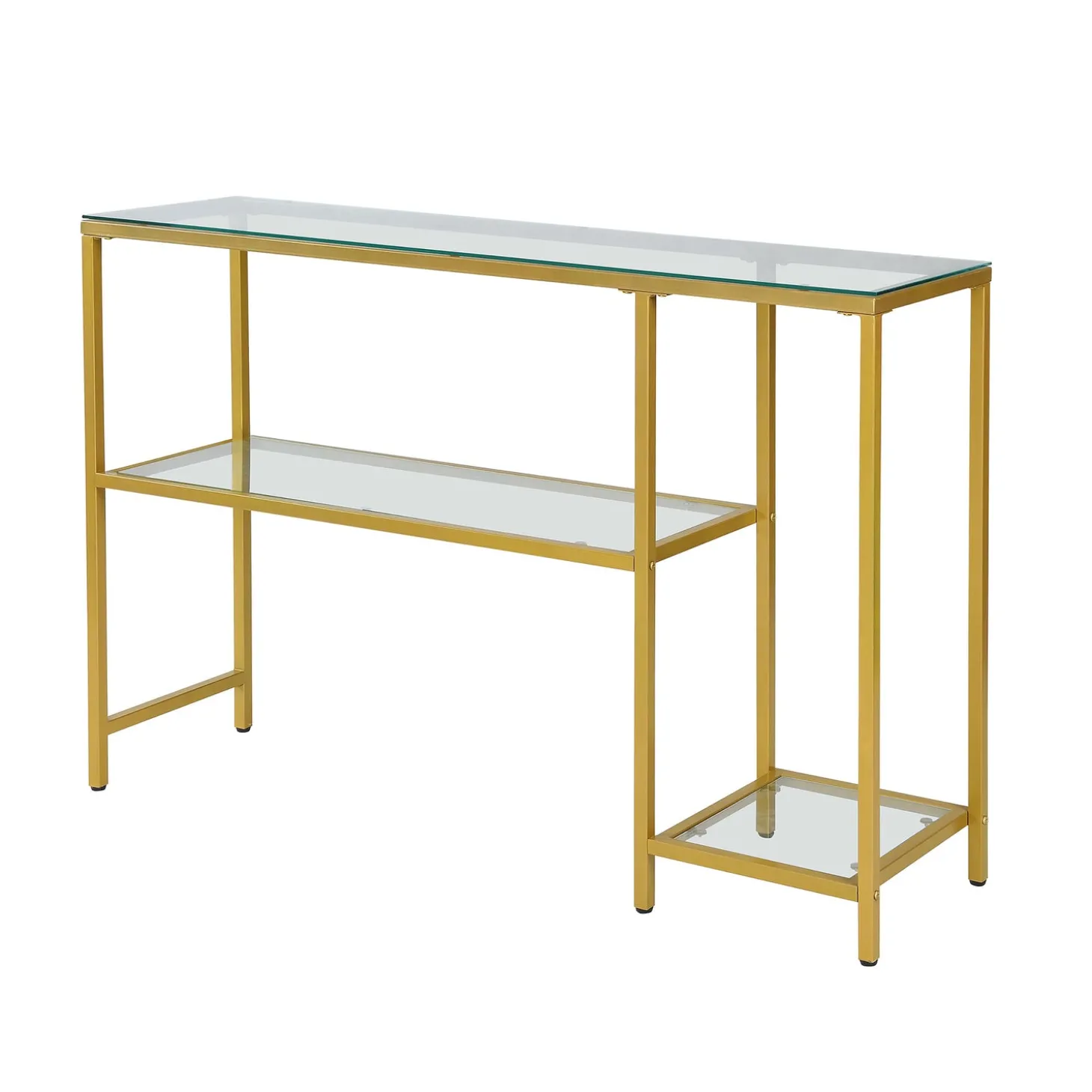 Desks & Console Tables>Plow & Hearth Multi-Functional Tempered Glass Console Table with Shelves Gold