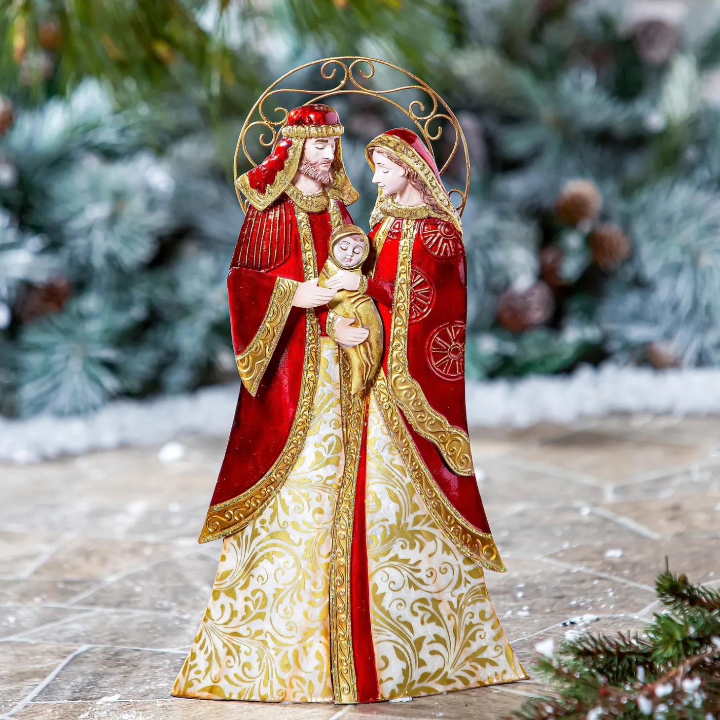 Garden Statues | Decorative Accents>Plow & Hearth Nativity Garden Statue, Metal & Capiz Statue. Holy Family, 16"H