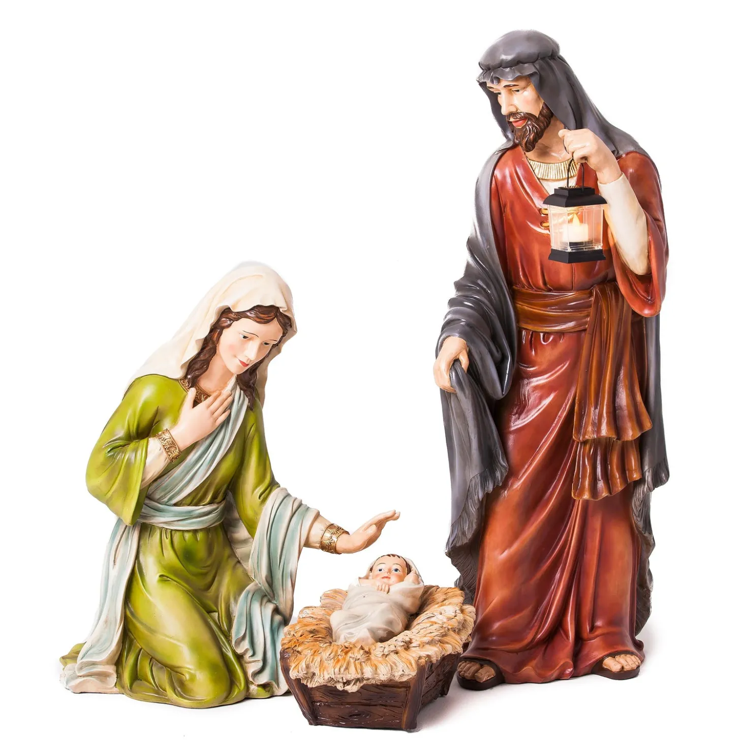 Garden Statues>Plow & Hearth Nativity Set of 3: Mary, Joseph, and Baby Jesus, Full Color