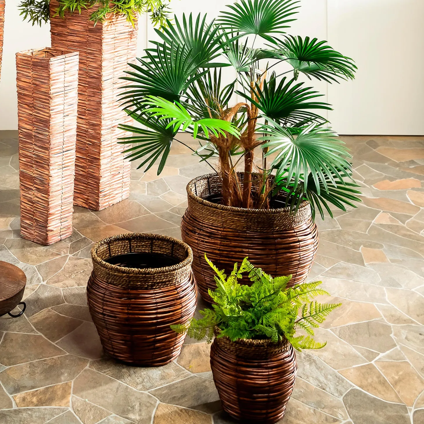 Planters & Plant Stands | Planters & Vases>Plow & Hearth Nested Reed Round Planters, Set of 3