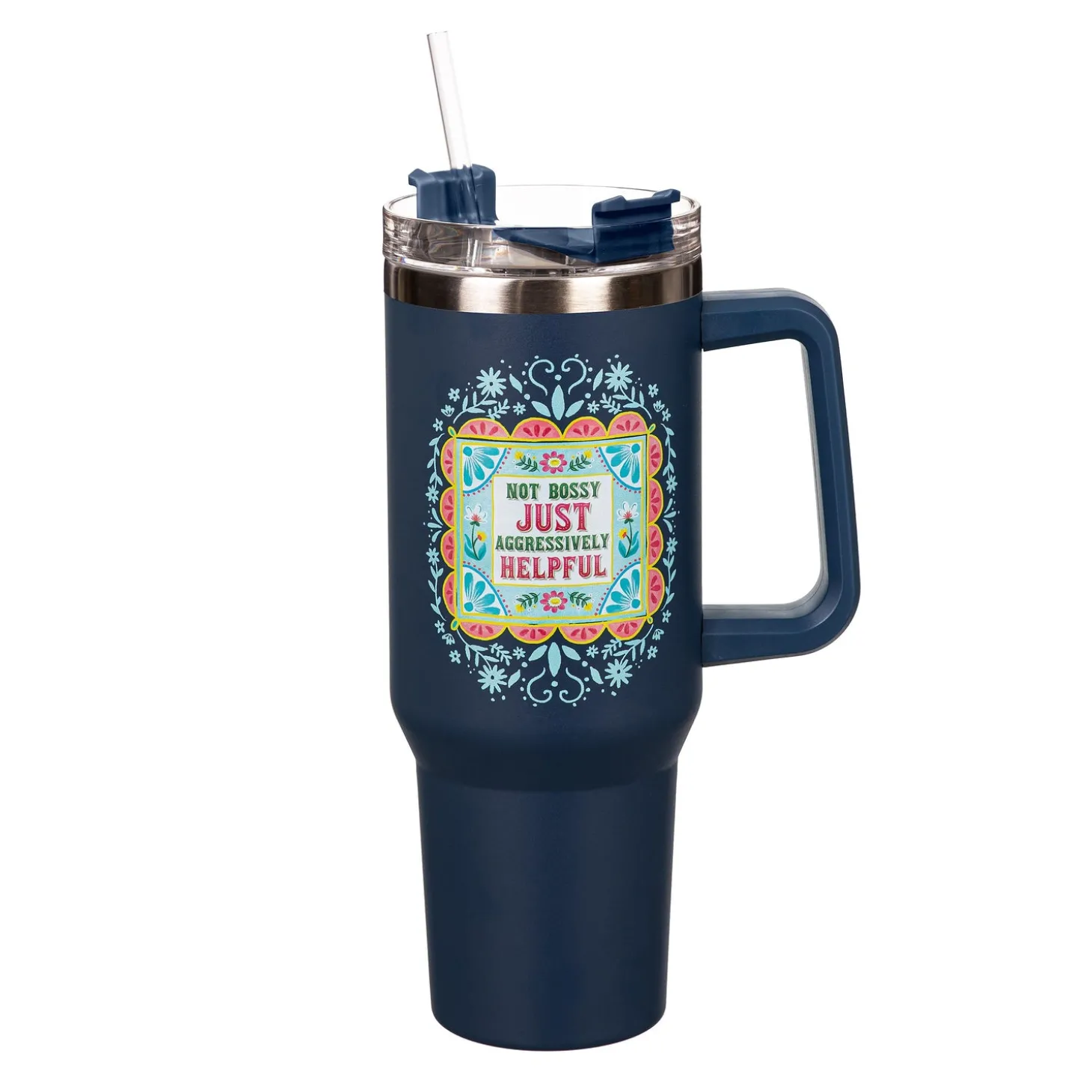 Travel Cups>Plow & Hearth Not Bossy Canyon Cup, Double Wall Stainless Steel w/ Straw, 40oz, Gift Box