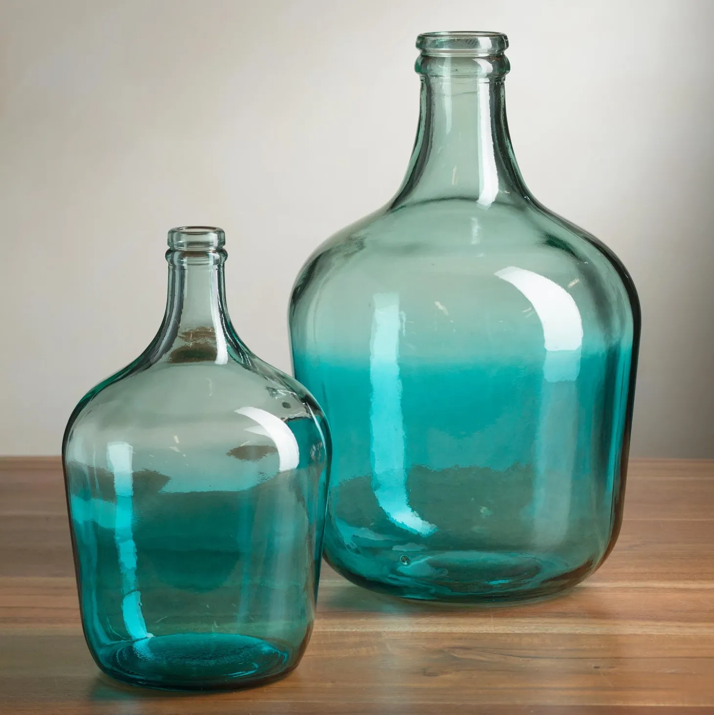 Planters & Vases>Plow & Hearth Ocean Blue Recycled Glass Vase, Set of 2