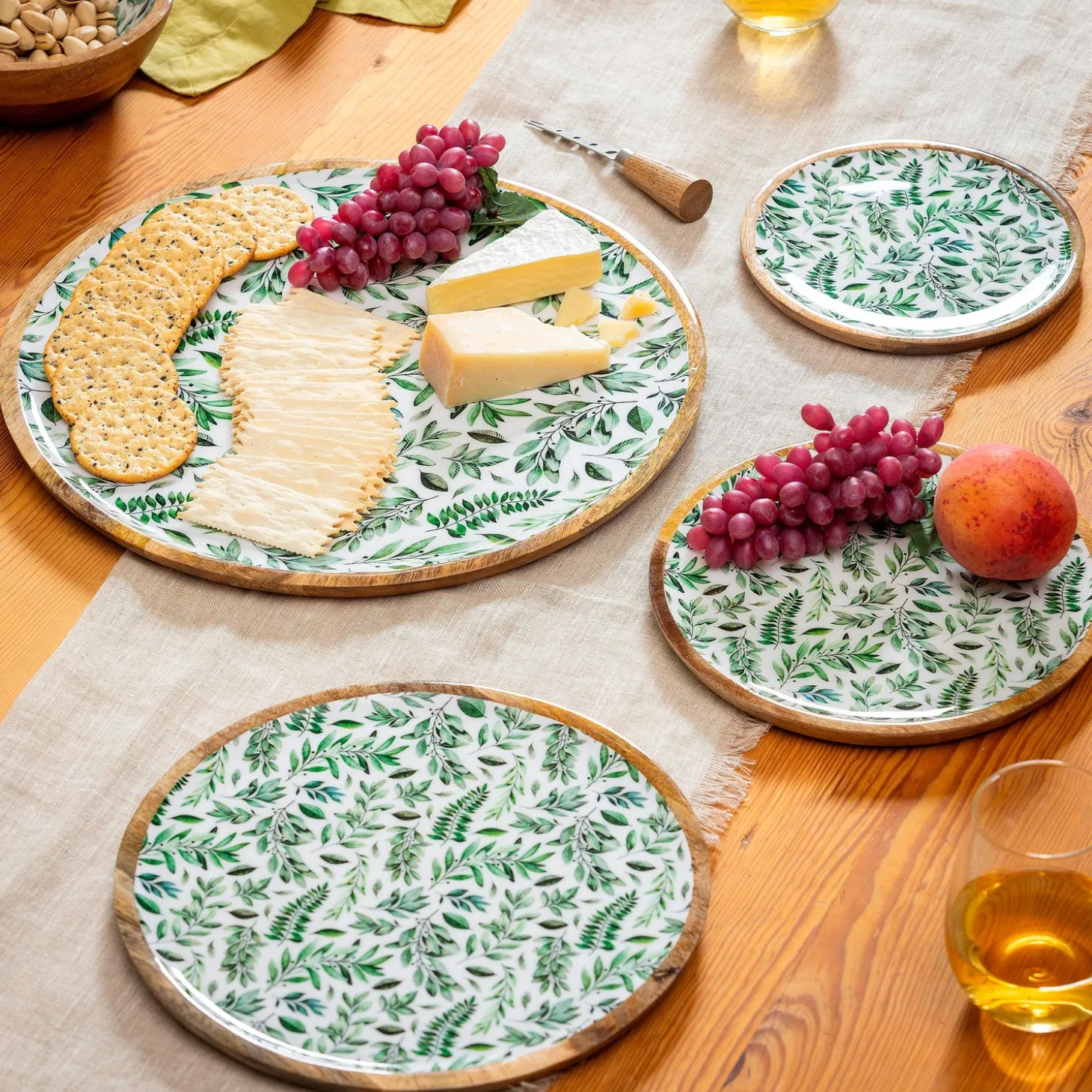 Plates & Platters>Plow & Hearth Olive Oasis Round Wood Platter Set