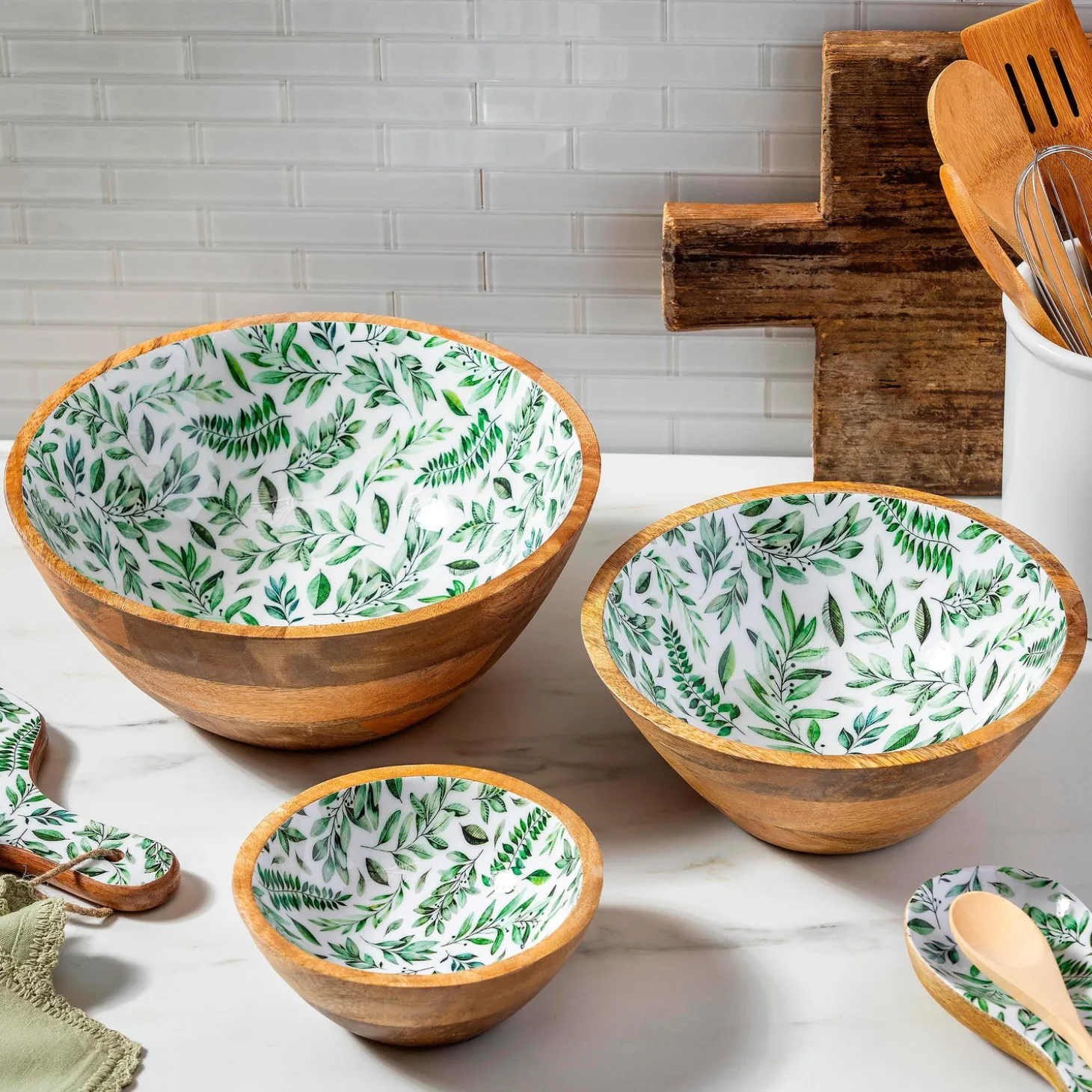 Plates & Platters | Serveware>Plow & Hearth Olive Oasis Wood Bowl Set