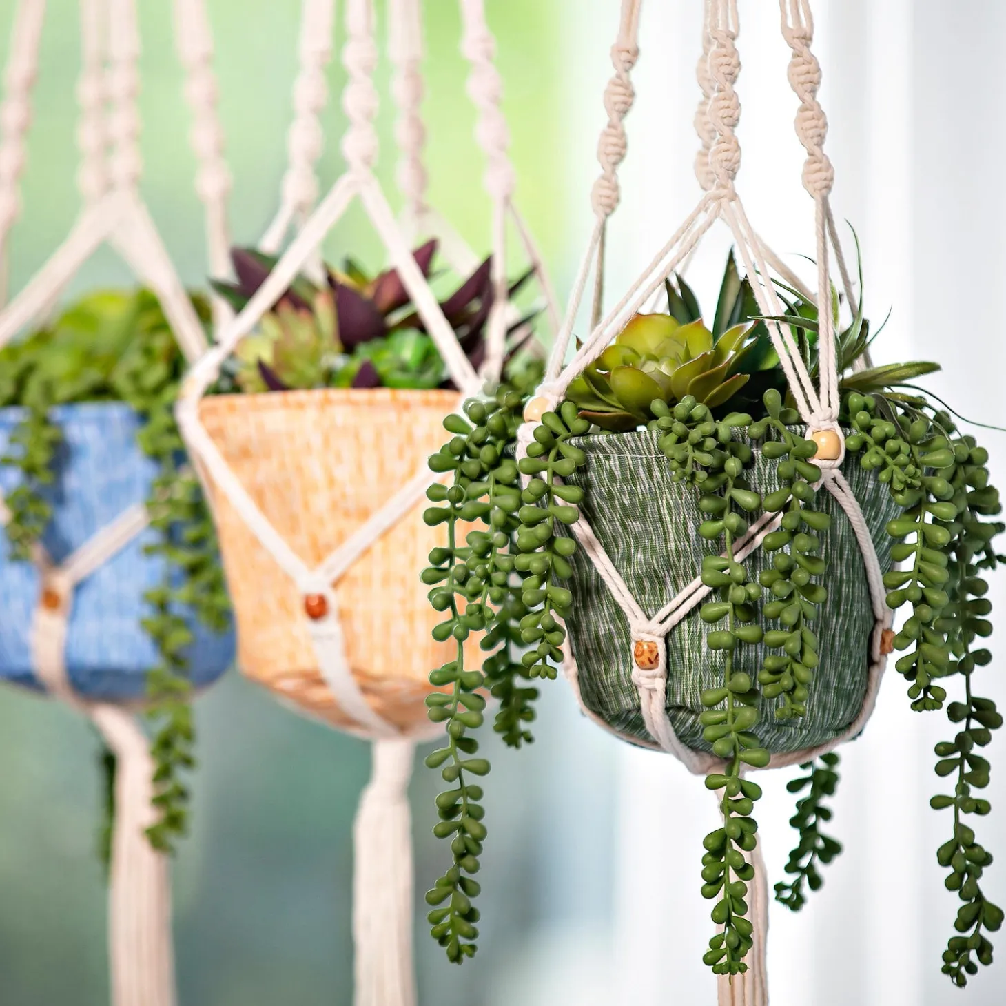 Planters & Plant Stands | Planters & Vases>Plow & Hearth Olivia Fabric Planter with Macrame Holder Blue