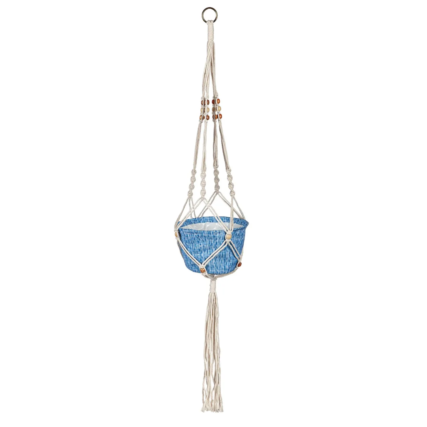 Planters & Plant Stands | Planters & Vases>Plow & Hearth Olivia Fabric Planter with Macrame Holder Blue