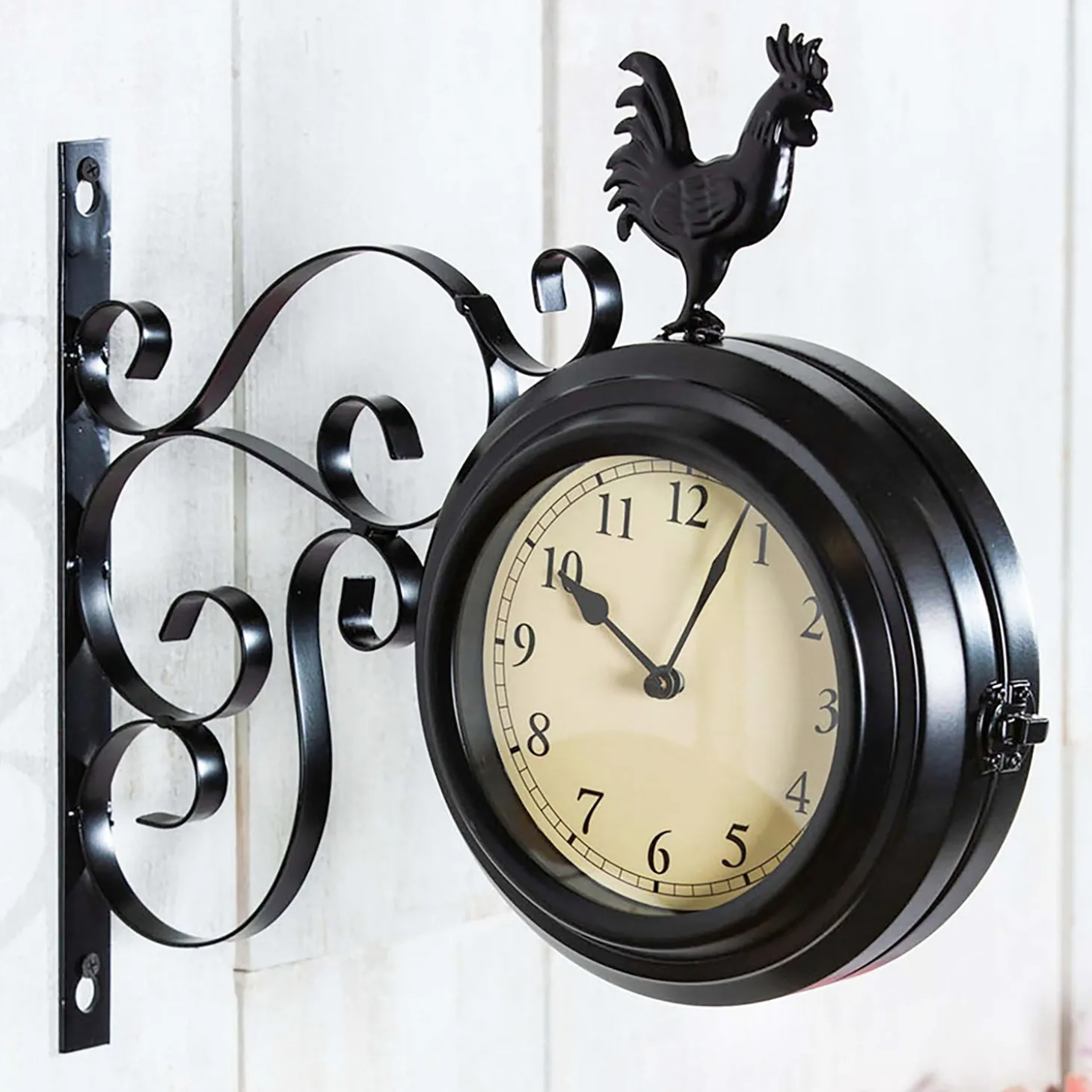 Wall Art>Plow & Hearth Outdoor Rooster Clock and Thermometer