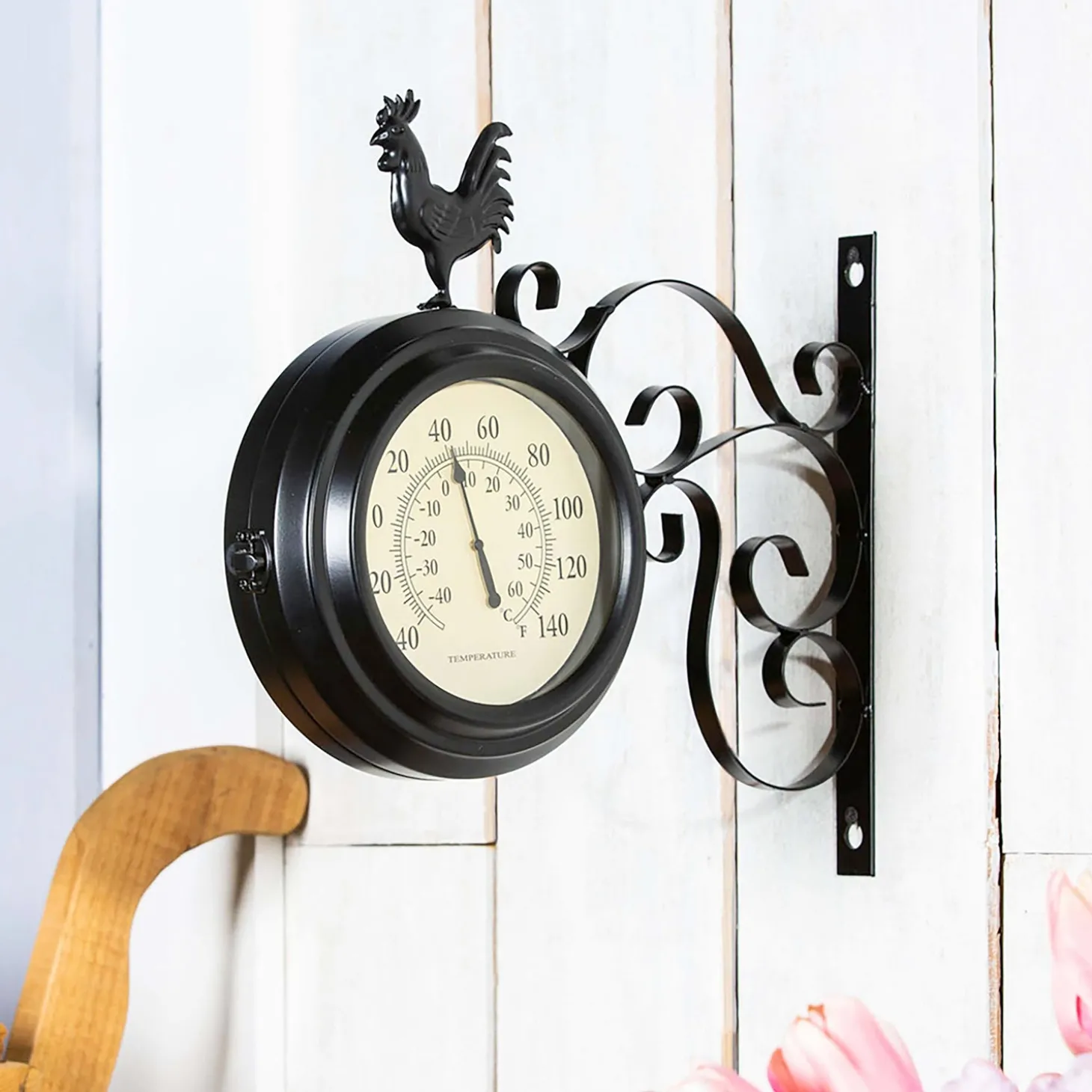 Wall Art>Plow & Hearth Outdoor Rooster Clock and Thermometer