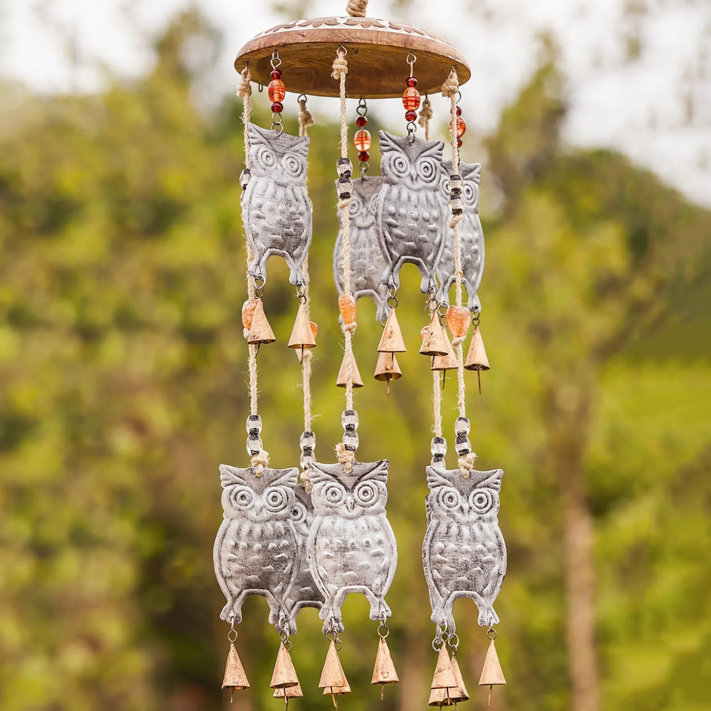 Wind Chimes & Mobiles>Plow & Hearth Owl Garden Bells