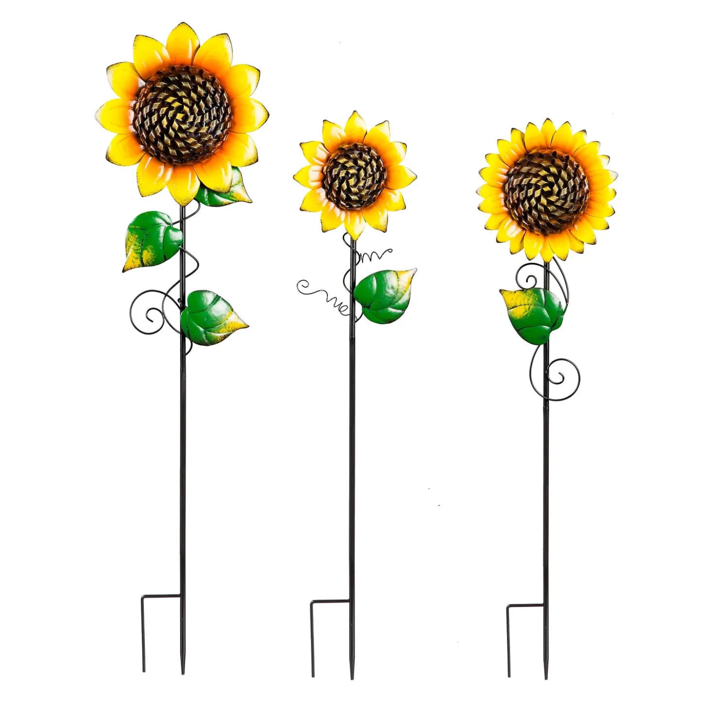 Garden Stakes>Plow & Hearth Painted Metal Sunflower Garden Stakes, Set Of 3